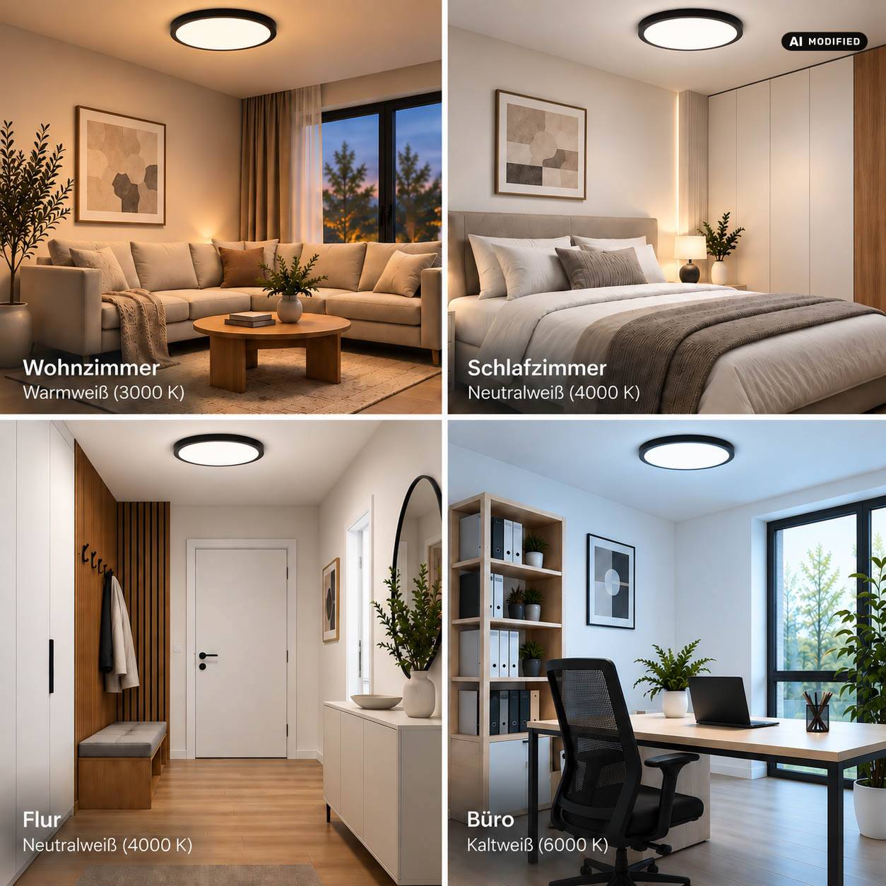 LED Universum LED Panel Deckenleuchte rund weiß Ø60cm 40W CCT 3000-6000K 4400lm dimmbar UGR≤22 CRI>93 IP20 mit Fernbedienung