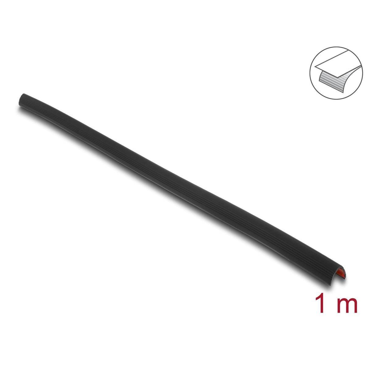 1 m schwarzes flexibles Kantenschutzprofil mit rotem Innenraum, diagonal auf weißem Hintergrund dargestellt.