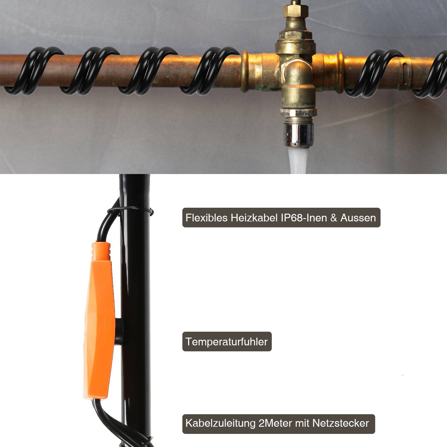 Heizkabel 18m 288W 16W/m IP68 Heizband mit Thermostat Rohrheizung Frostschutz für Wasserleitung Haus Garten