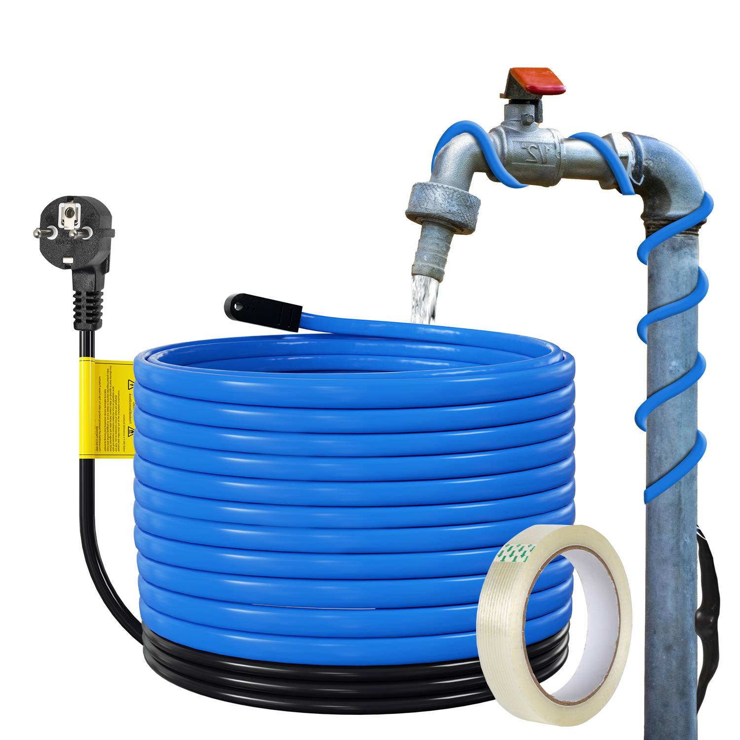 Heizkabel 8m 136W mit automatischem Thermostat IP68 Frostschutzkabel Rohrheizung für Wasserleitung inkl 10m Band