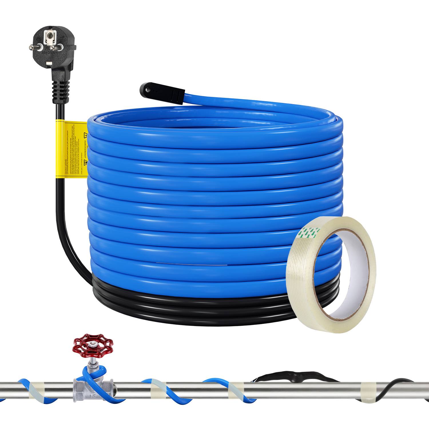 Heizkabel 18m 306W mit automatischem Thermostat IP68 Frostschutzkabel Rohrheizung für Wasserleitung inkl 20m Band