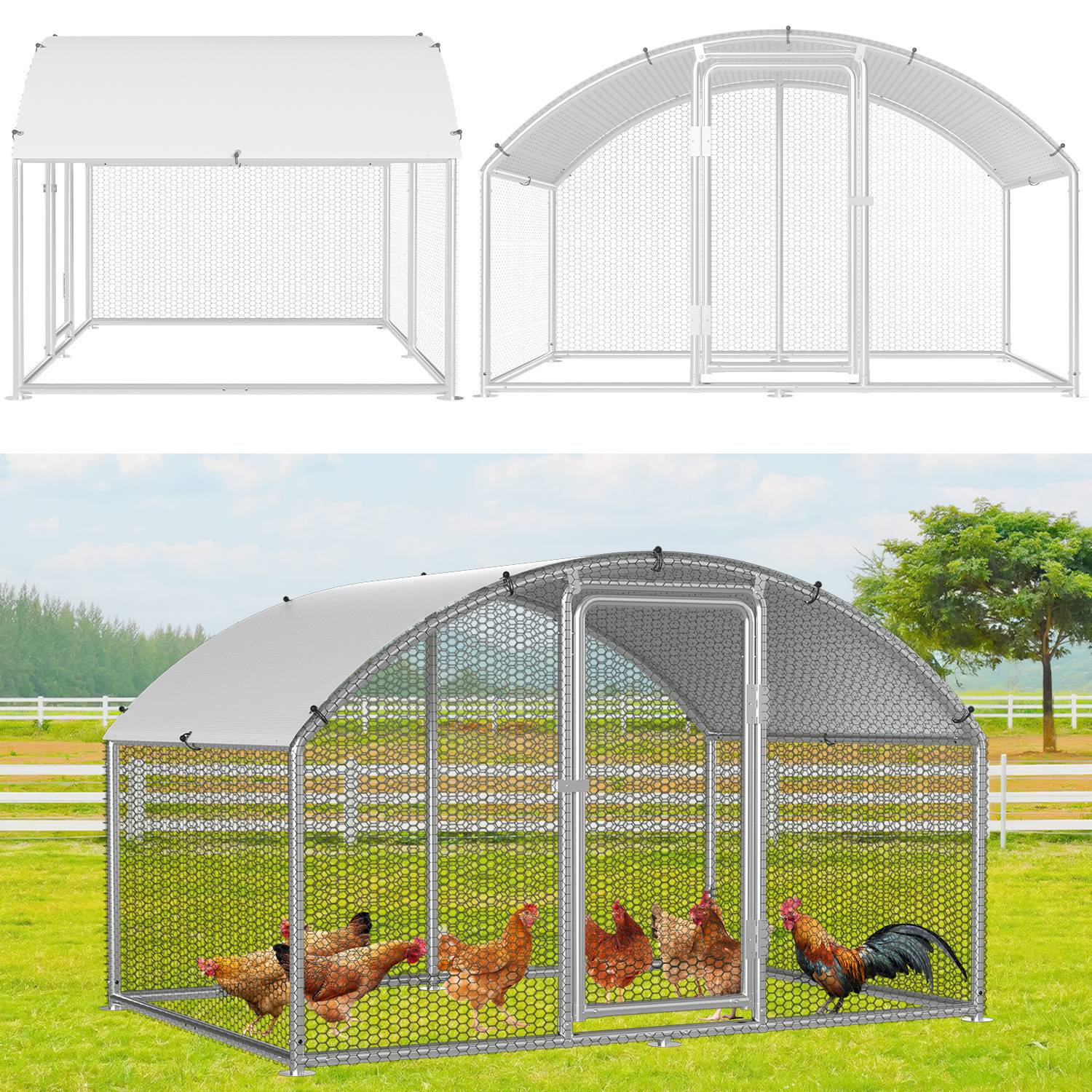 Hühnerstall Freilaufgehege 3x2x2m Hühnerhaus Kleintierstall Kleintiergehege Voliere Freigehege Hühnerkäfig Geflügelstall Verzinkter Stahlrahmen m