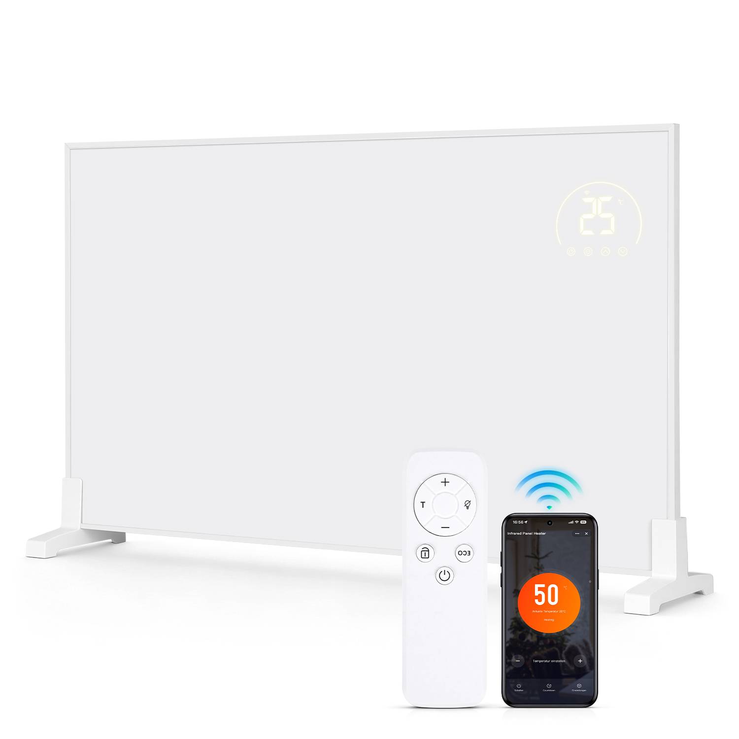 Infrarotheizung 500 W mit WLAN, Thermostat, Wandmontage und Standfüßen