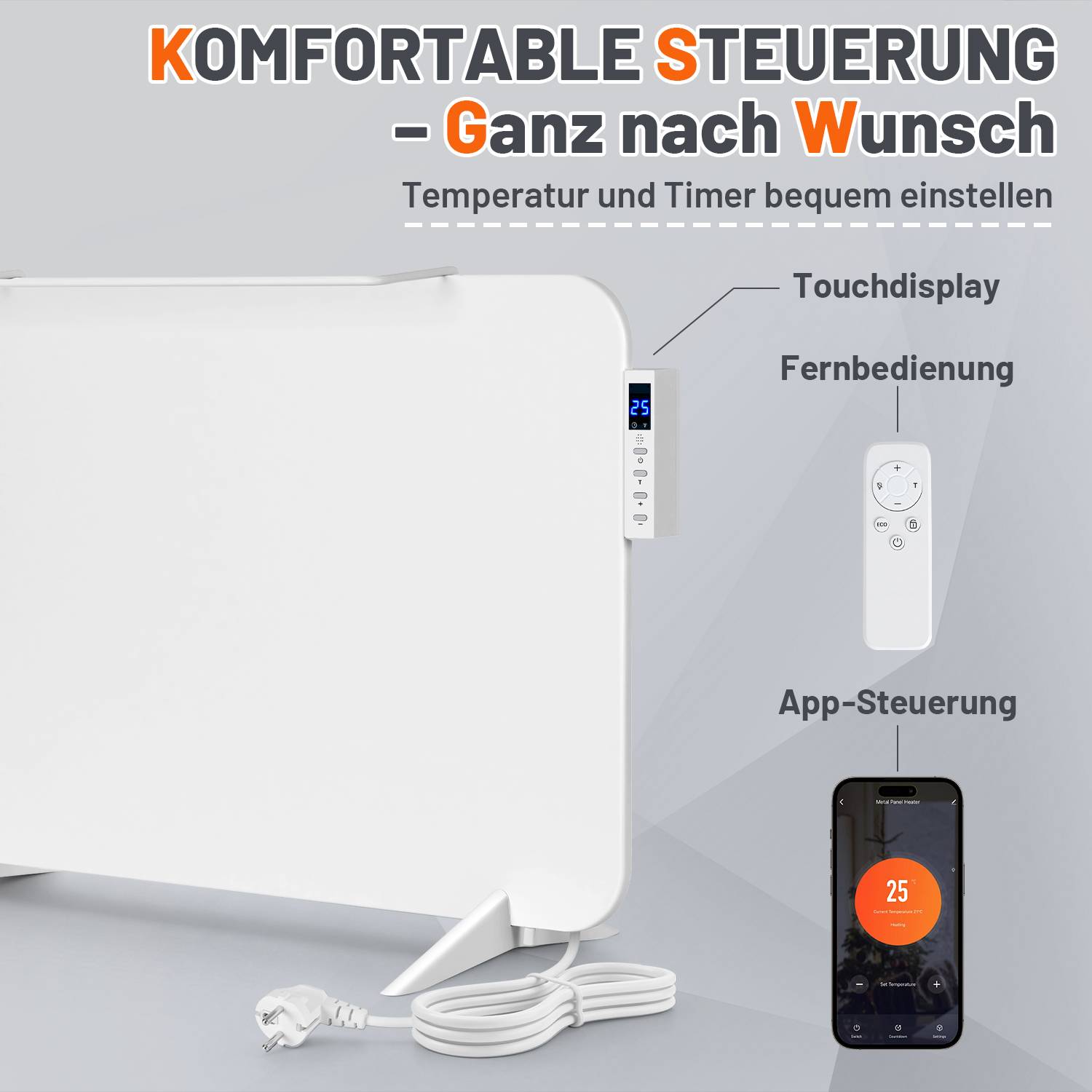Infrarotheizung 450W Schwarz Heizpaneel Wandheizung WLAN App Fernbedienung Badheizung