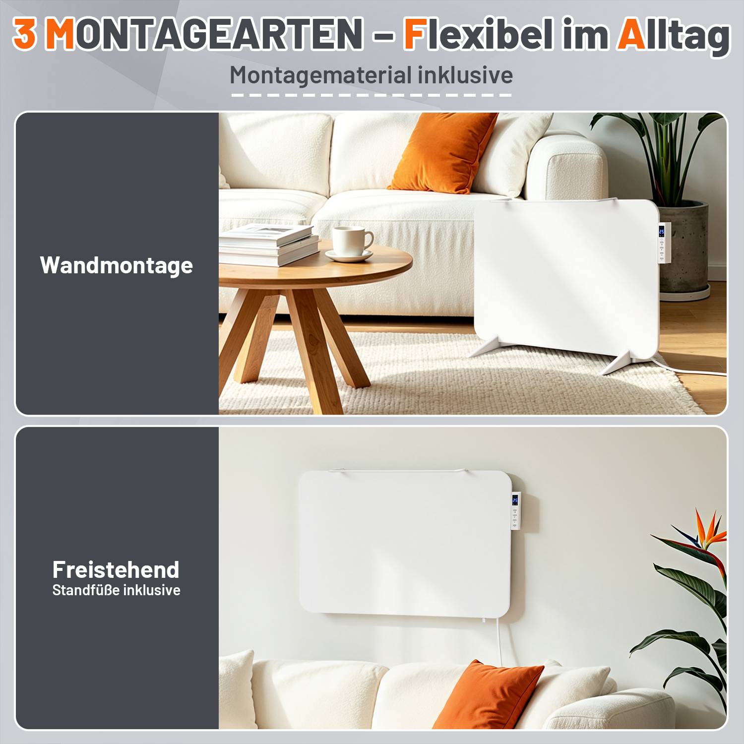 Infrarotheizung 450W Schwarz Heizpaneel Wandheizung WLAN App Fernbedienung Badheizung