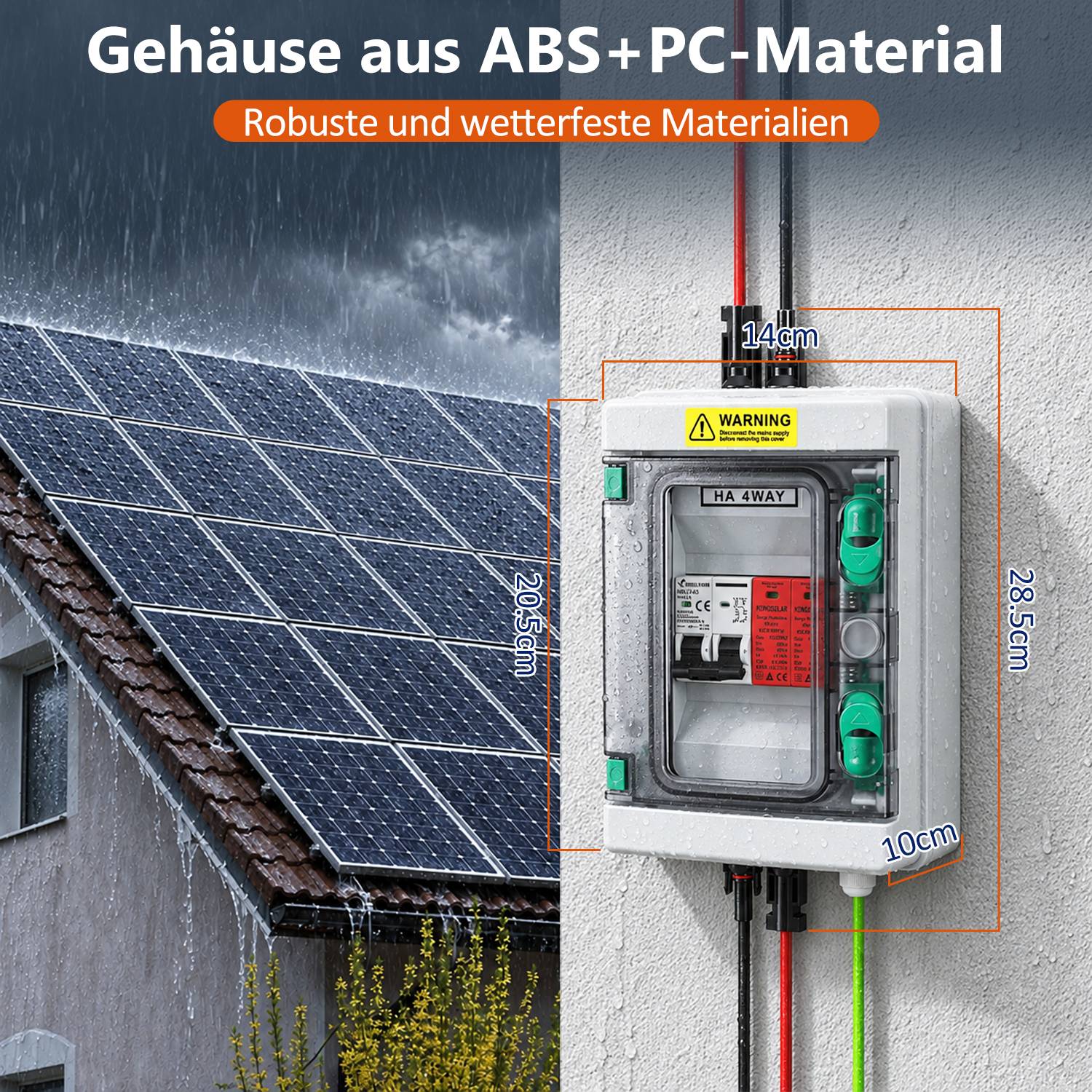 Solar Anschlusskasten 1-String DC 1000V 32A Überspannungsschutz PV T2 Photovoltaik IP65 Generatoranschlusskasten 4-Module mit Solarstecker PV-Anlage