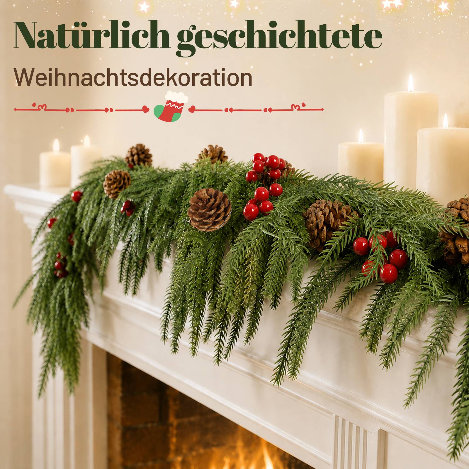 Künstliche Weihnachtsgirlande 1,8 m aus PE, flexibel und dekoriert