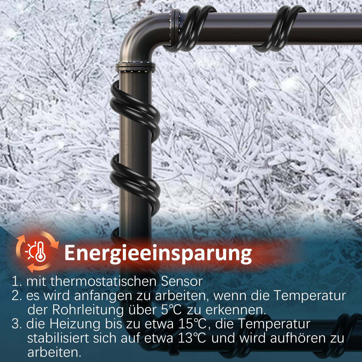 4m 64W Heizkabel Frostschutz Heizleitung Frostschutzkabel Rohrbegleitheizung selbstregulierend mit Thermostat IP68