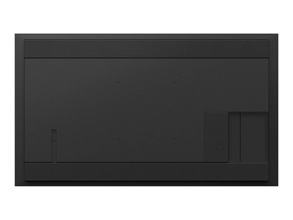 Ein dunkelgraues rechteckiges Bedienfeld oder eine Monitorhinterkante mit einem belüfteten Bereich und einer kleinen Anschlussöffnung in der Nähe der unteren rechten Ecke.