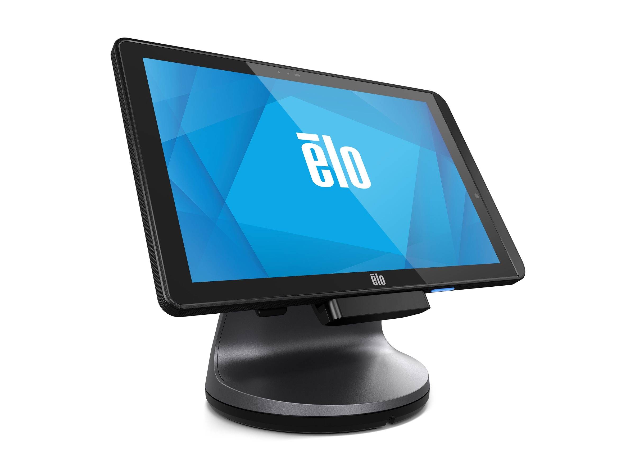 Elo-Touchscreen-Verkaufsstellenmonitor auf einem Schwenkarmbefestigung, dargestellt in einem produktstilisierten Bild.
