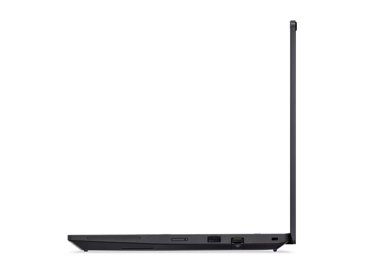 Seitenansicht eines geschlossenen schwarzen Laptops mit einer hohen Antenne oder einem Stift, der aufrecht auf der rechten Seite angedockt ist.