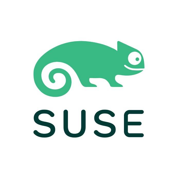 SUSE-Logo mit einem grünen Chamäleon-Symbol über dem Wort 