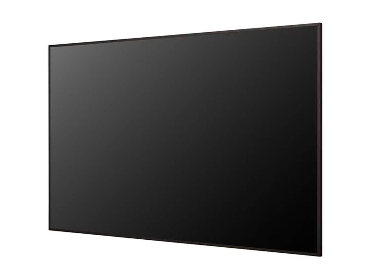 Leerer schwarzer Flachbildfernseher oder Monitor auf weißem Hintergrund, in leichtem Winkel dargestellt.