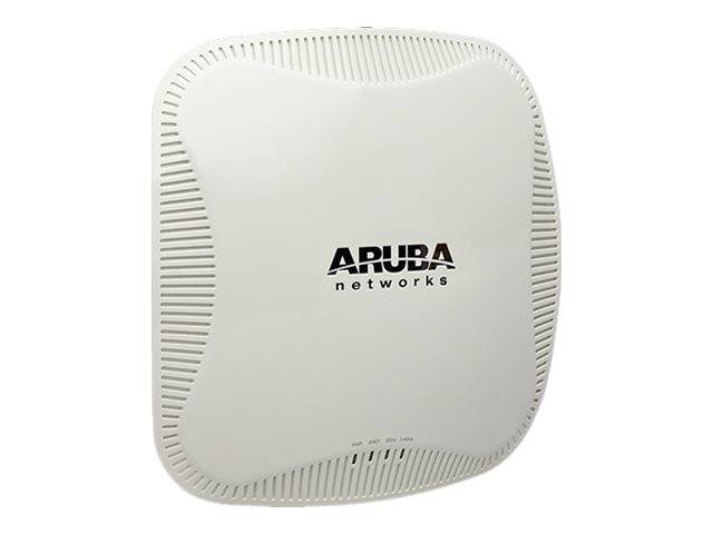 Weißer Aruba Networks Wireless Access Point von vorne gezeigt, mit Logo in der Mitte auf einfachem Hintergrund.