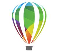 Buntes Heißluftballon-Symbol mit mehrfarbig gestreifter Hülle und kleinem grauem Korb auf weißem Hintergrund.