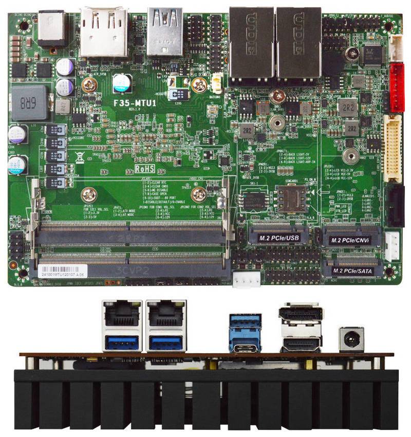 Motherboard eines Computers mit CPU-Sockel, RAM-Steckplätzen, PCIe- und M.2-Anschlüssen sowie hinten am Board angebrachten Ein-/Ausgabeanschlüssen.