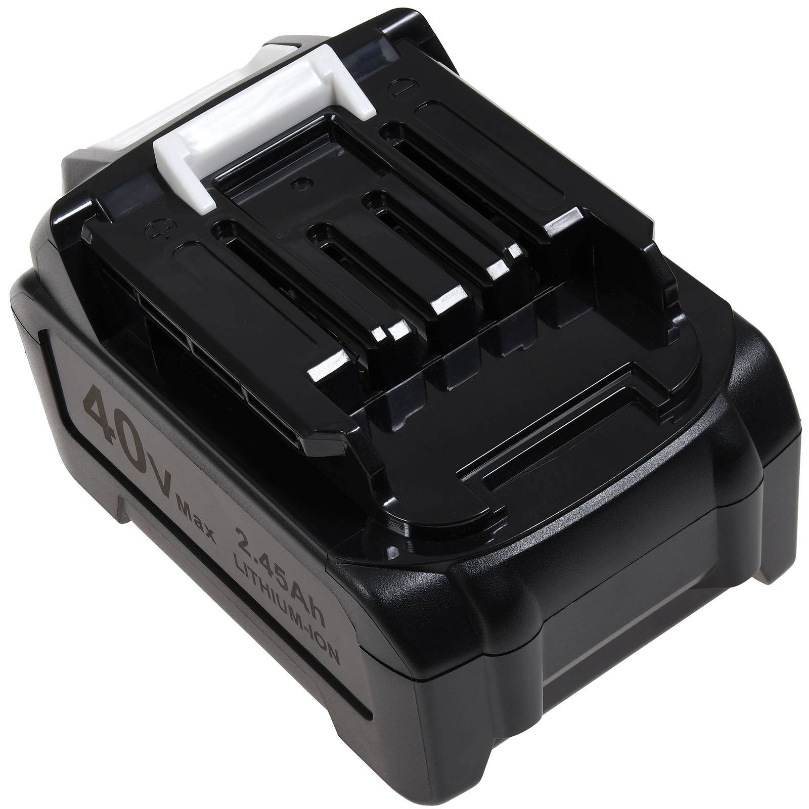Schwarzes wiederaufladbares Batteriepaket mit der Bezeichnung „40V Max 2,5Ah