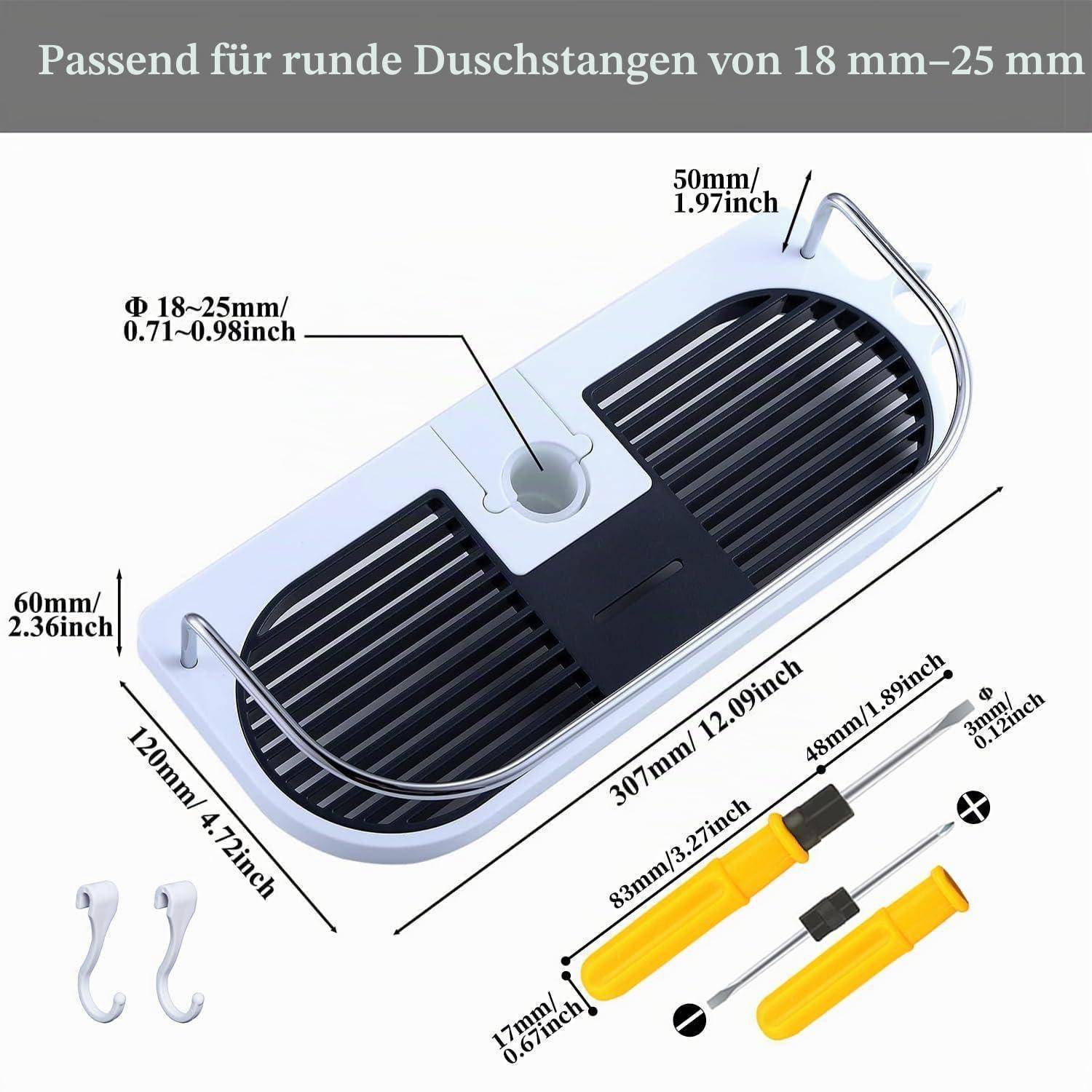 Werkzeugeinsatz für runde Schraubendrehershäfte 18–25 mm, mit beschrifteten Abmessungen und zwei unten abgebildeten Werkzeugen.