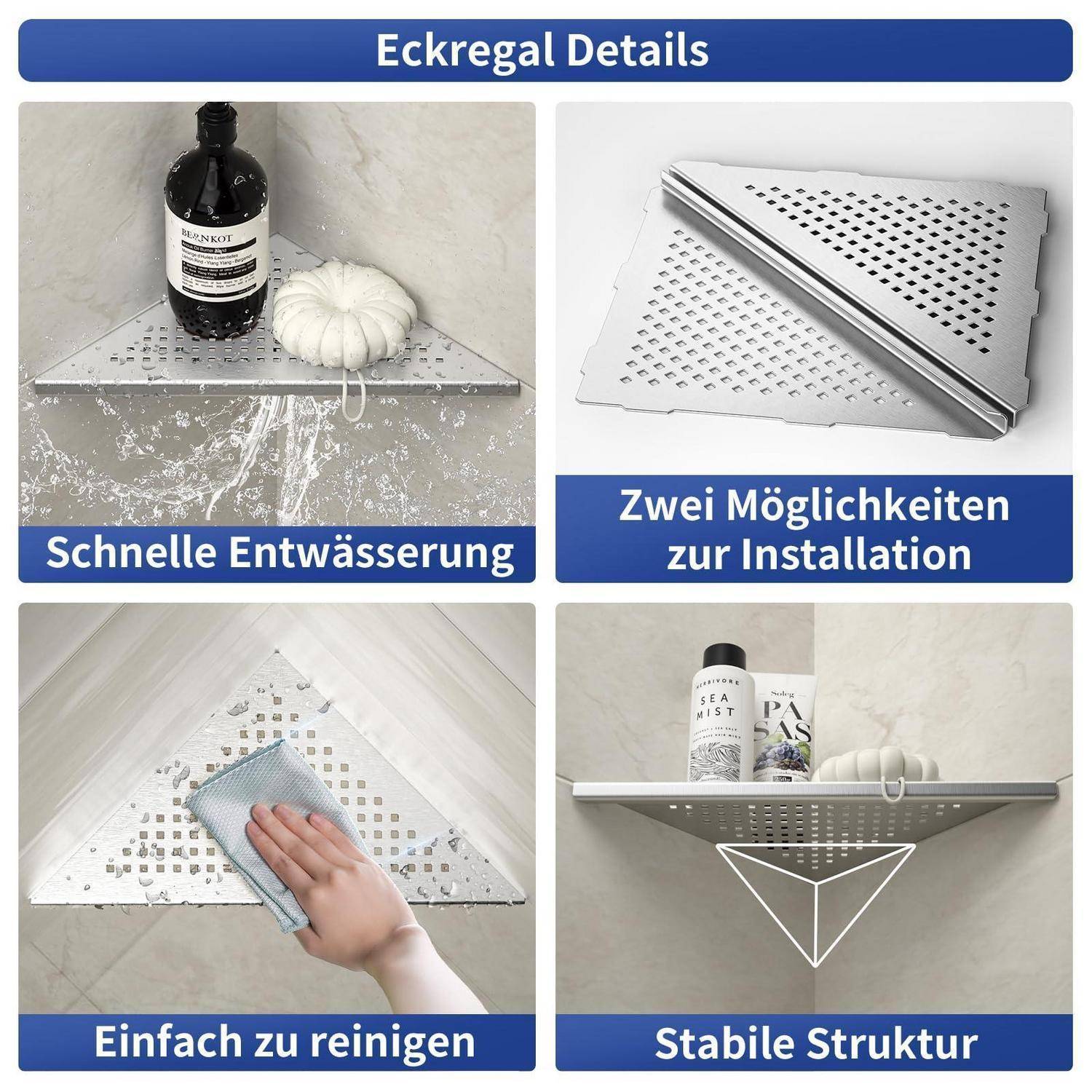 Eck-Duschregal Edelstahl 304, 254mm, 2 Stück Silber