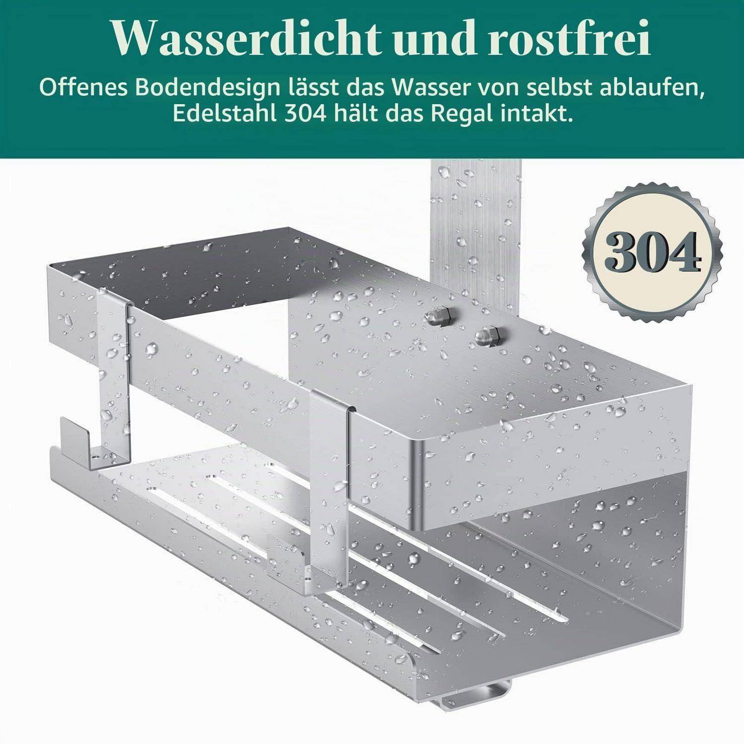 Duschablage zum Hängen Edelstahl SUS304 ohne Bohren mit Haken