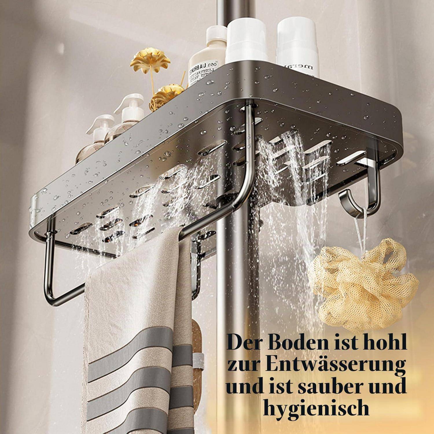 Duschablage für Duschstange ohne Bohren Grau Metall 22-25mm 6kg