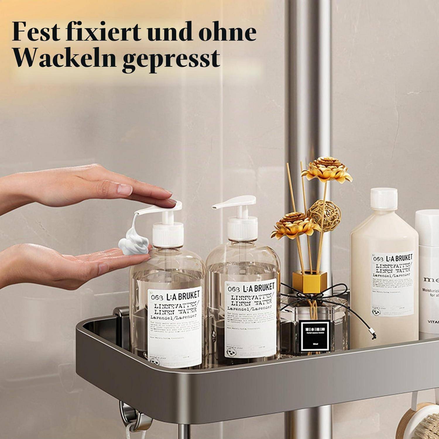 Duschablage für Duschstange ohne Bohren Grau Metall 22-25mm 6kg
