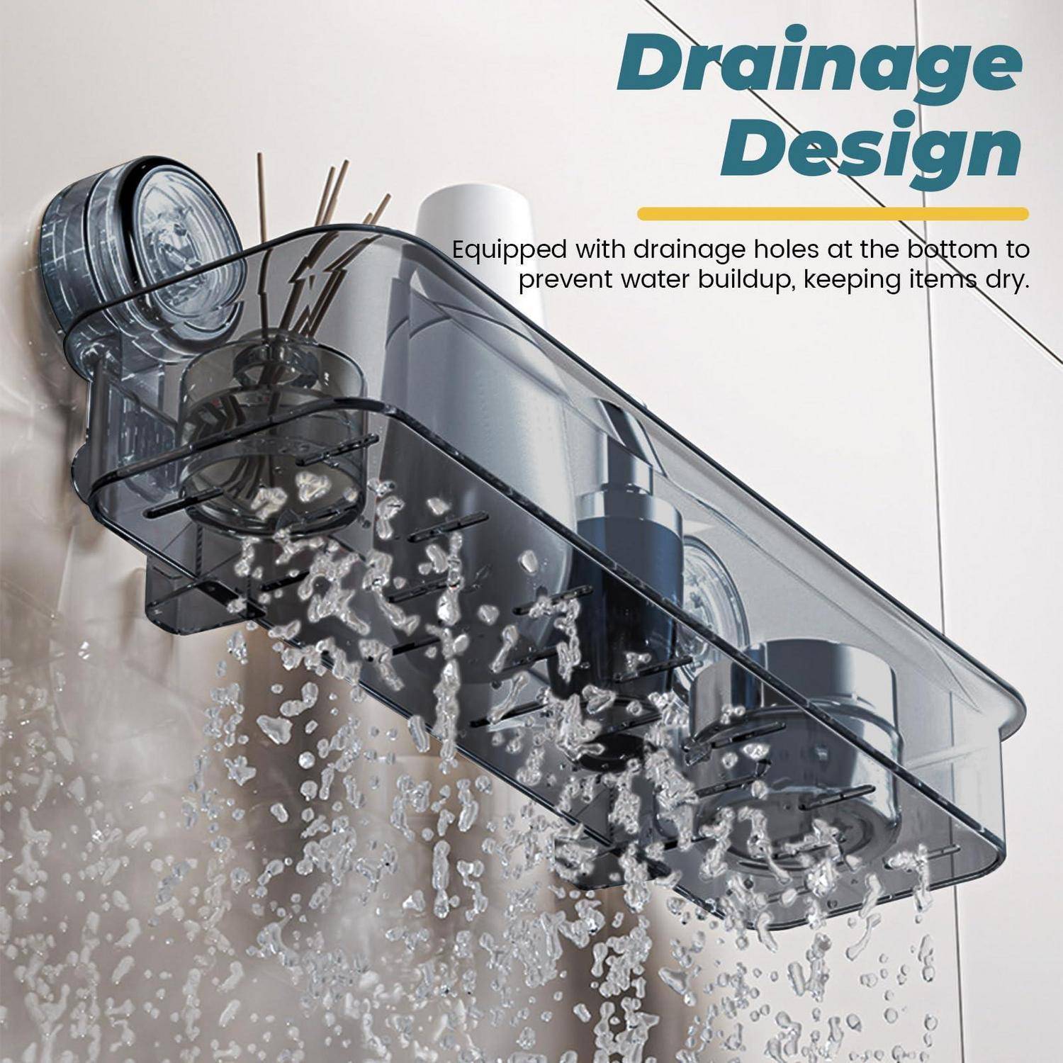 Duschablage mit Saugnapf, Acryl, transparent Grau