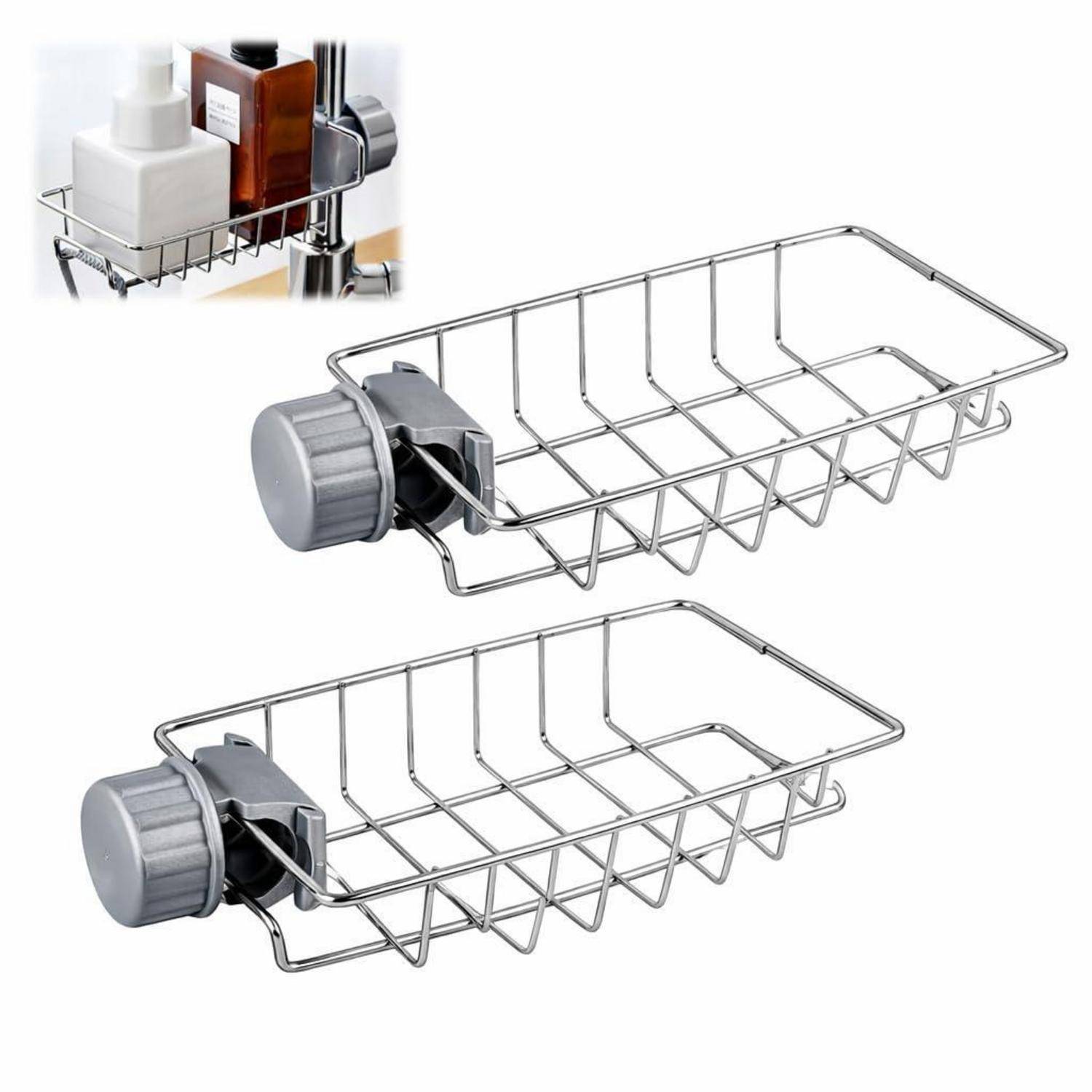 2x Duschstangen-Ablage Edelstahl ohne Bohren