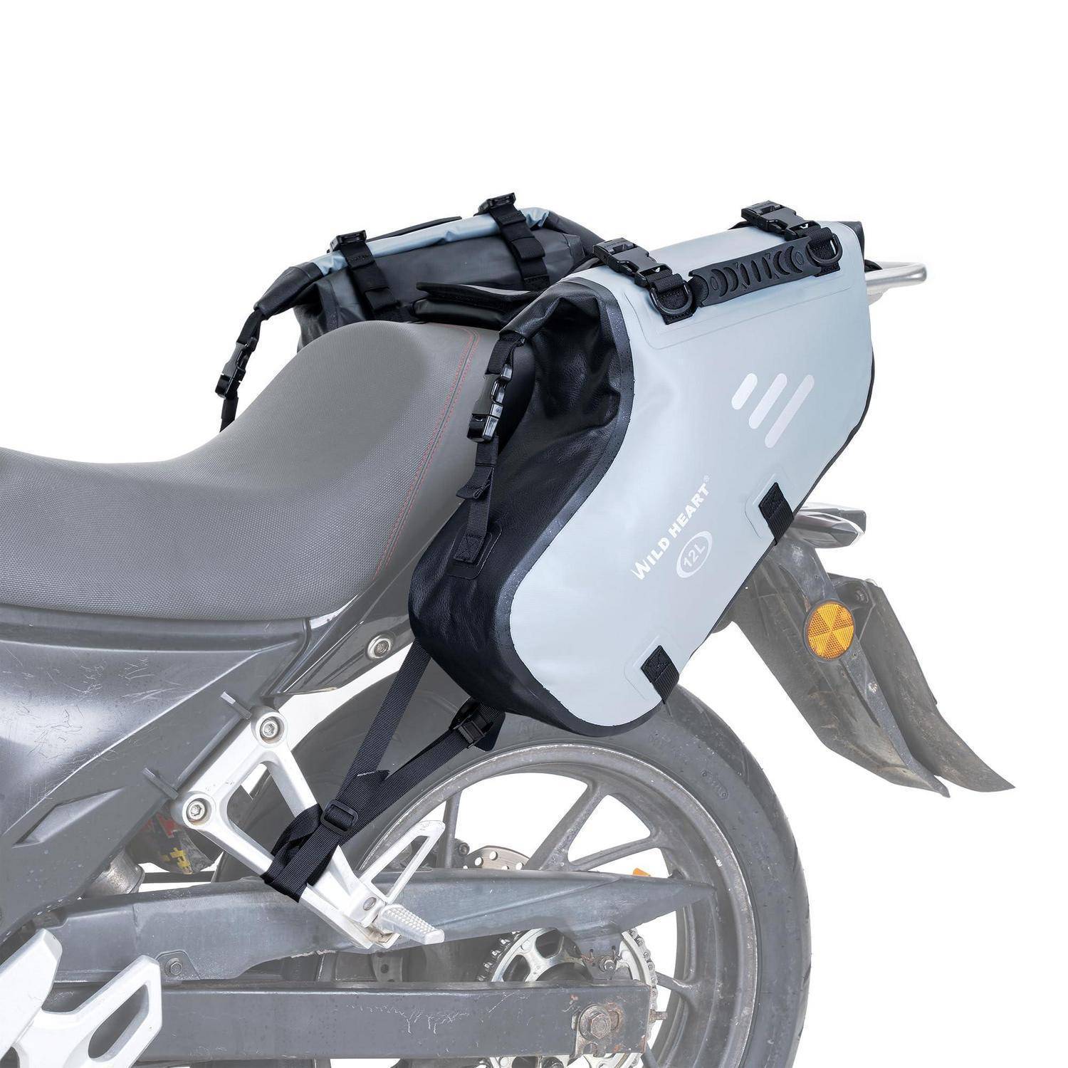 WILD HEART Motorrad Satteltaschen 24L Wasserdicht Grau