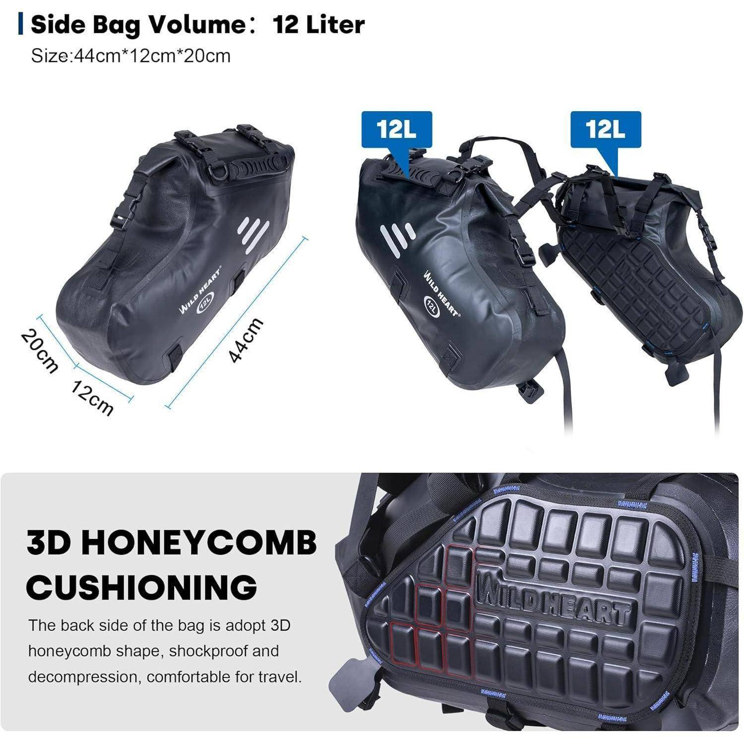WILD HEART Motorrad Satteltaschen 24L Wasserdicht Grau