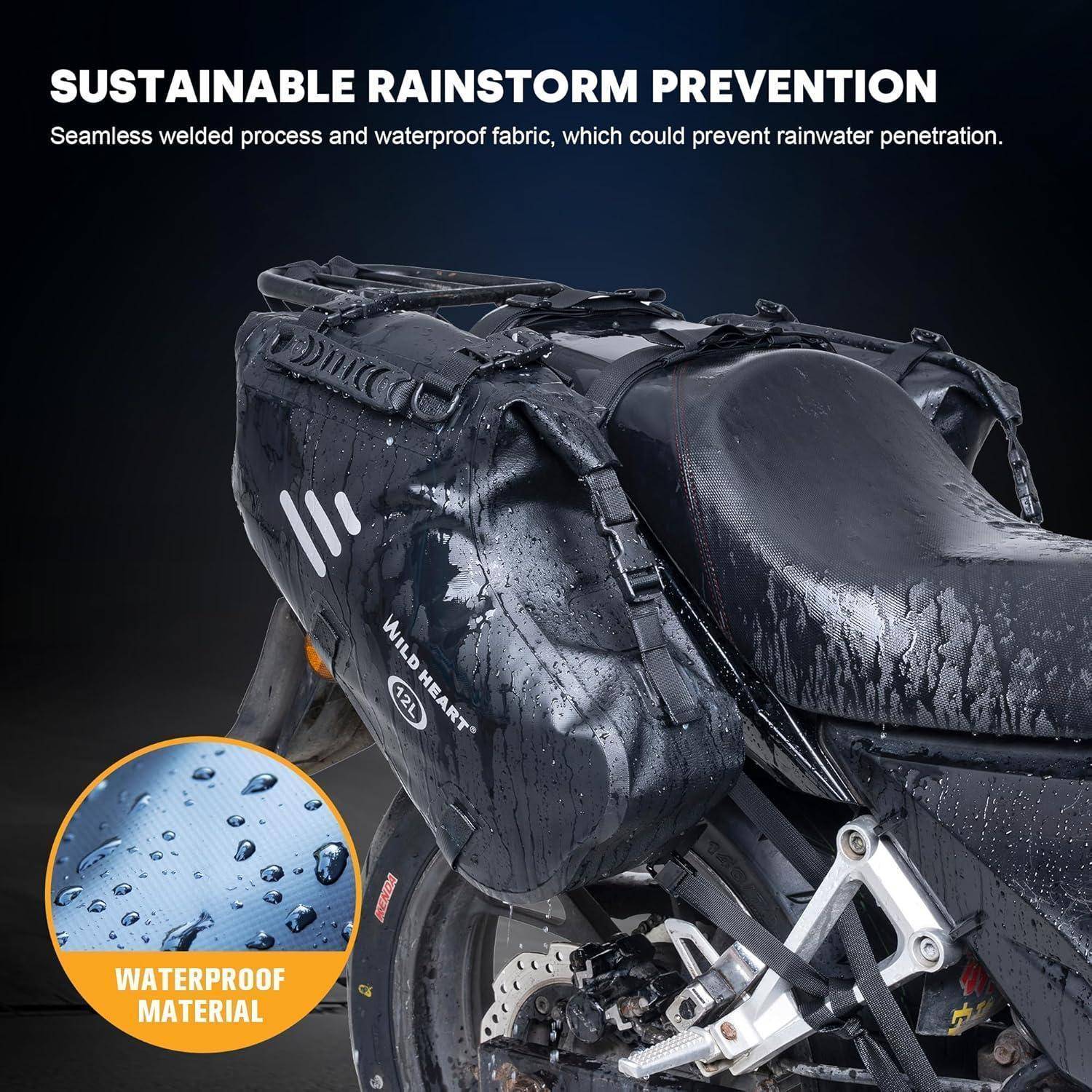 WILD HEART Motorrad Satteltaschen 24L Wasserdicht Grau