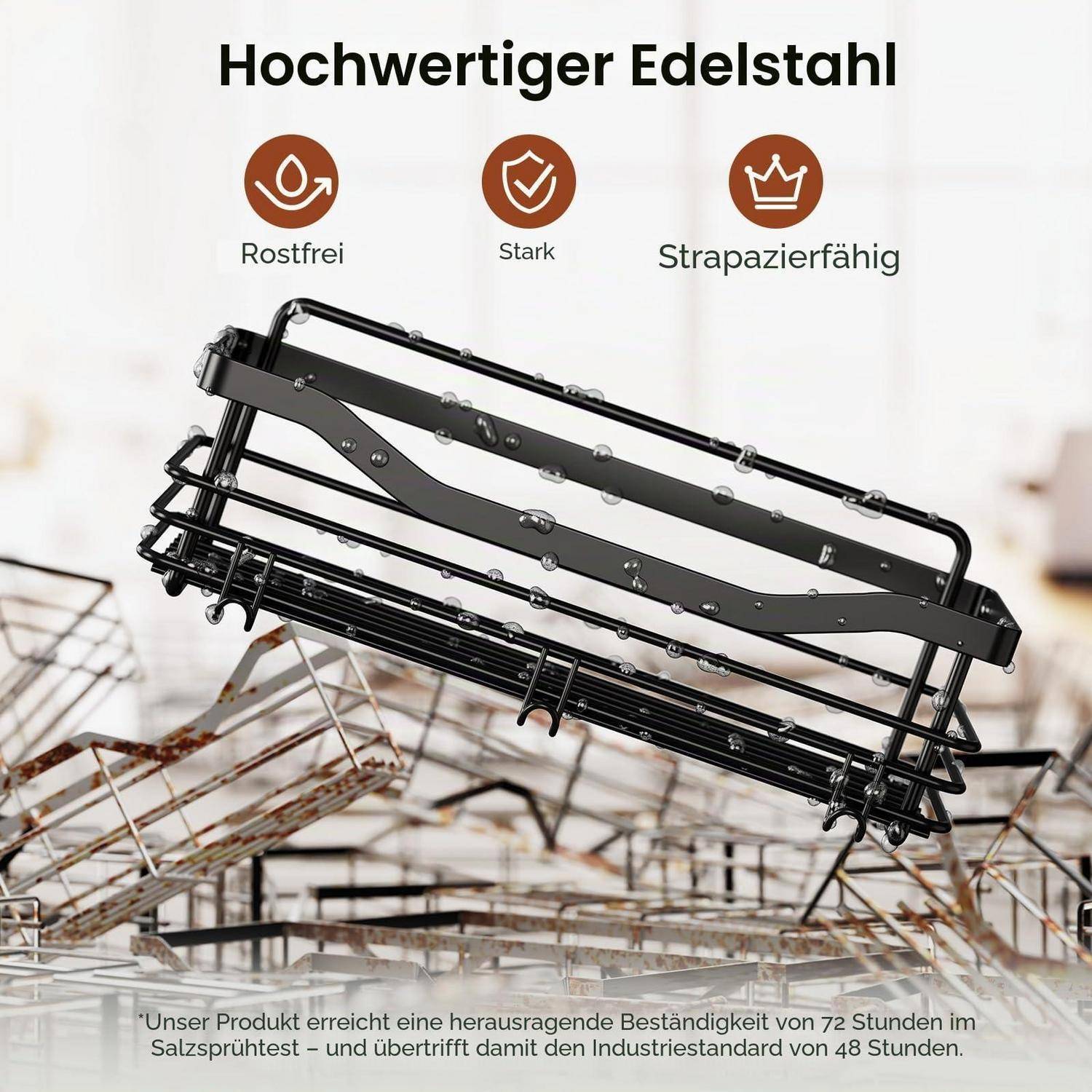 Duschablage Edelstahl 3er Set ohne Bohren Schwarz mit Seifenschale und Haken