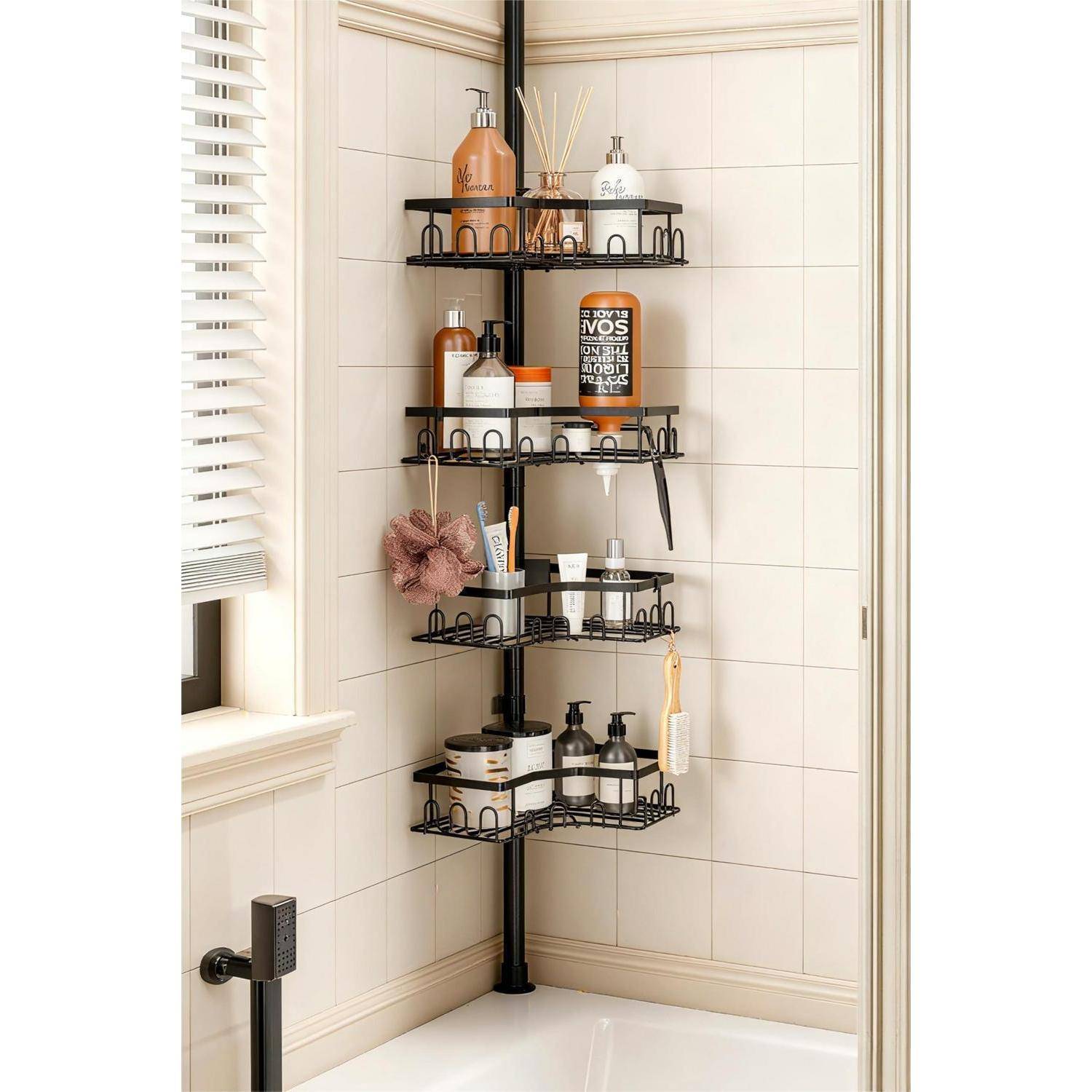 Teleskop Duschregal ohne Bohren Eckregal Schwarz 86-298cm 4 Körbe