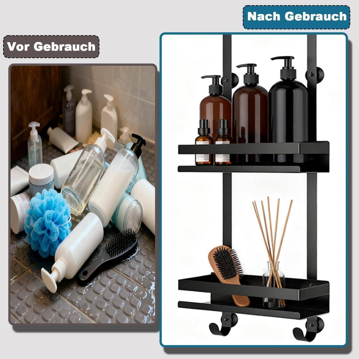Duschablage Edelstahl zum Hängen ohne Bohren mit Haken und Saugnäpfen