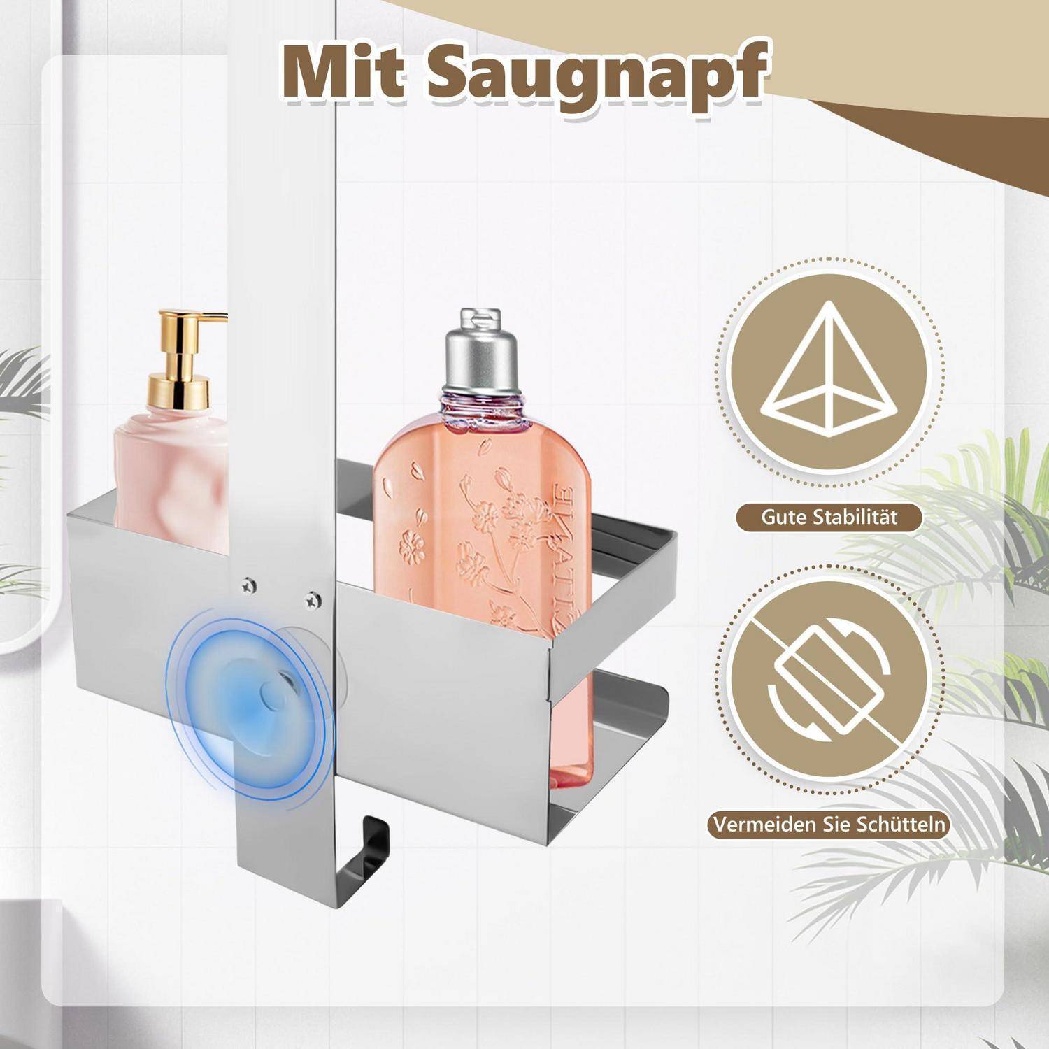 Duschablage 1-stöckig Edelstahl ohne Bohren mit Saugnäpfen