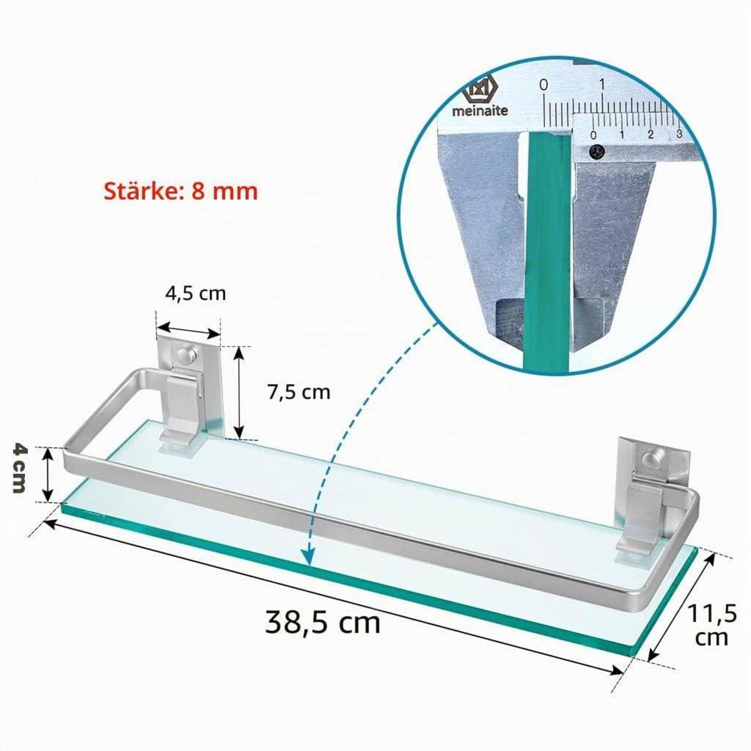 Skelang Badezimmer-Regal Glas 38,5x11,5cm mit Metallstange klar