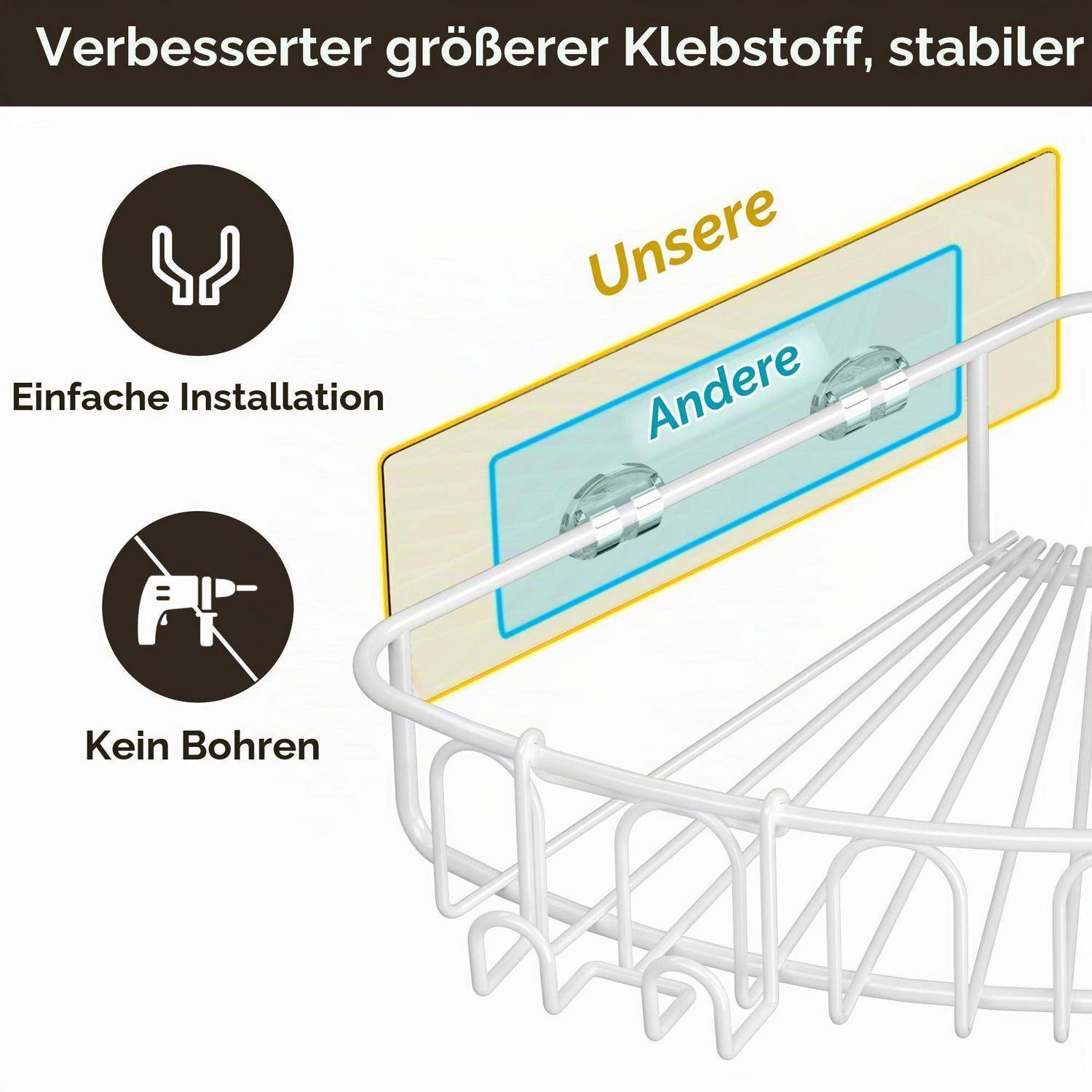 Orimade Eckablage Duschregal 3 Stück SUS304 Edelstahl Weiß ohne Bohren