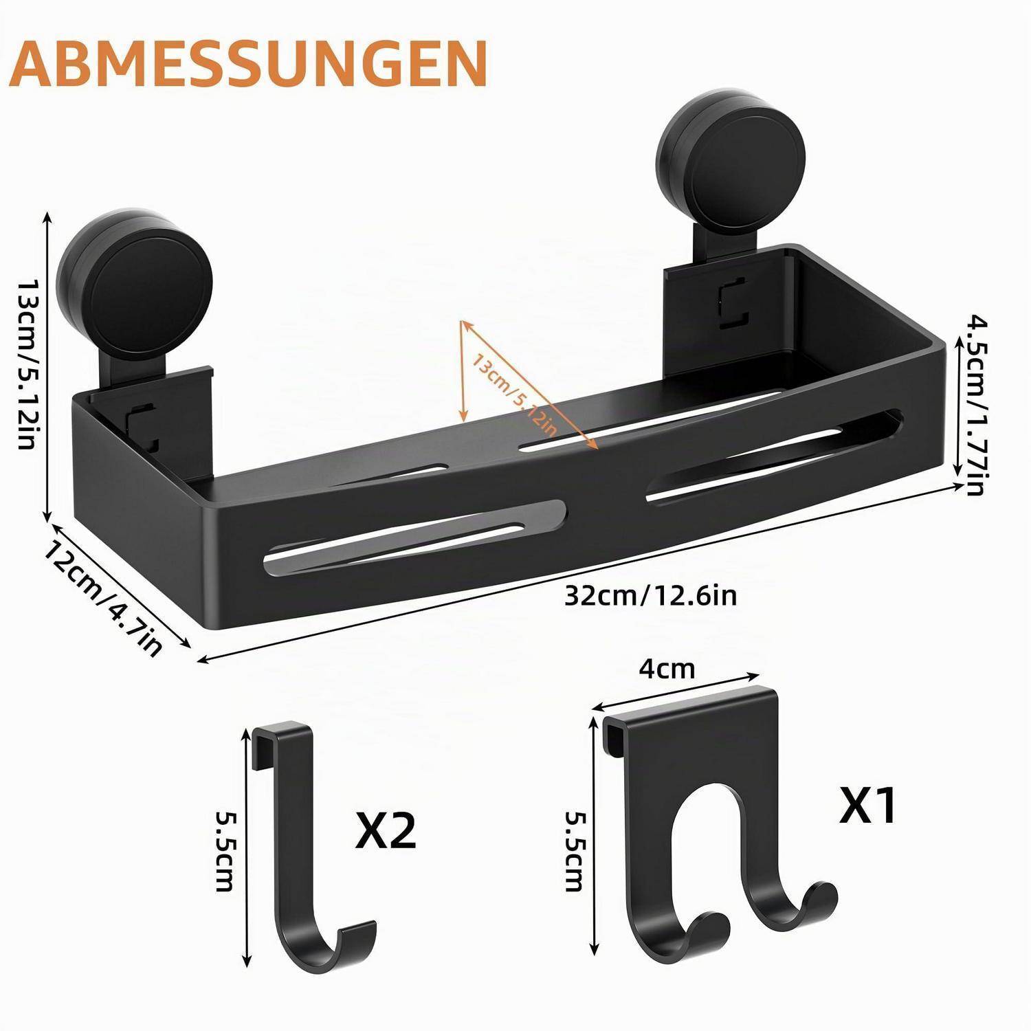 Duschablage Saugnapf Aluminium Schwarz 32cm ohne Bohren