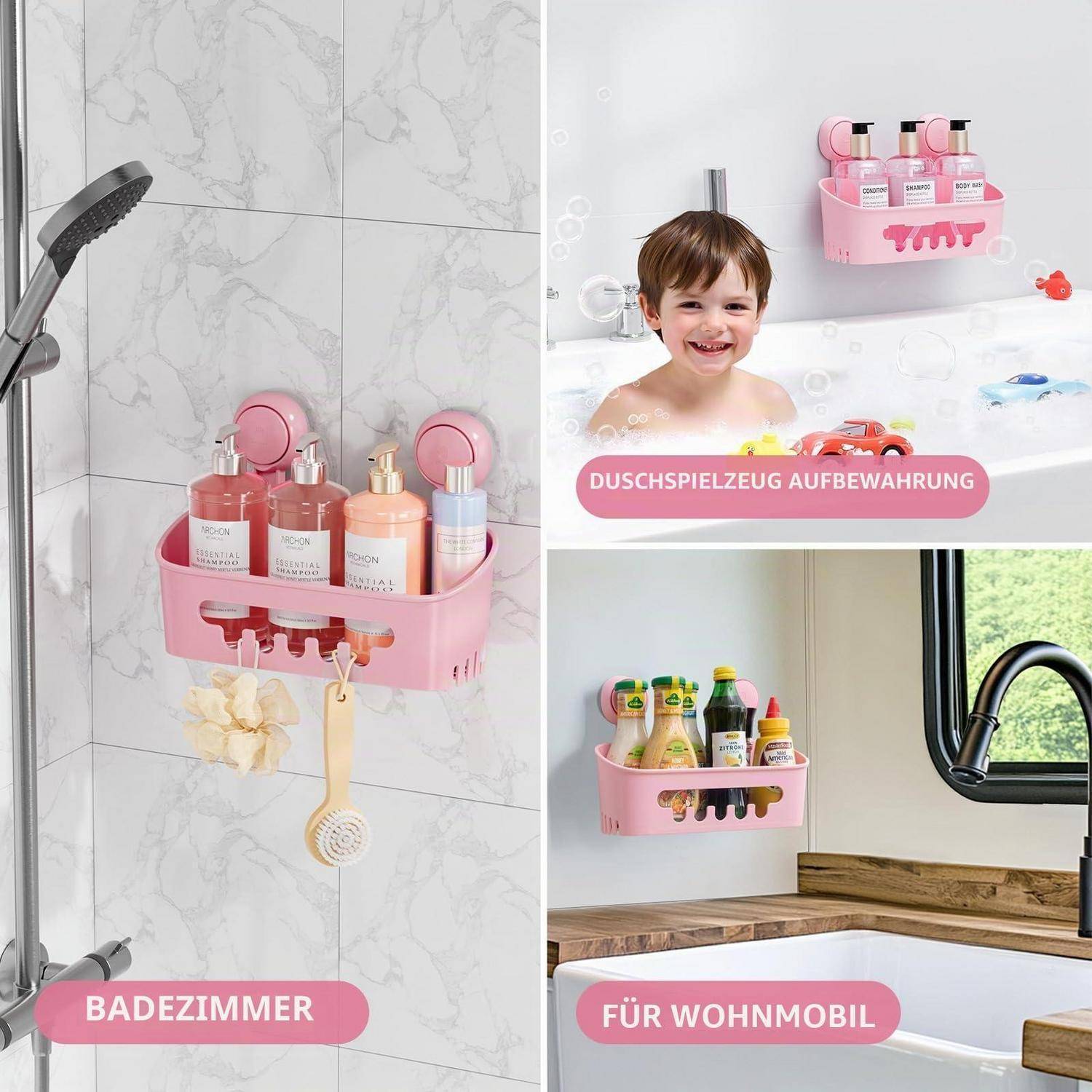 Duschablage Saugnapf extra stark Rosa 1 Tier
