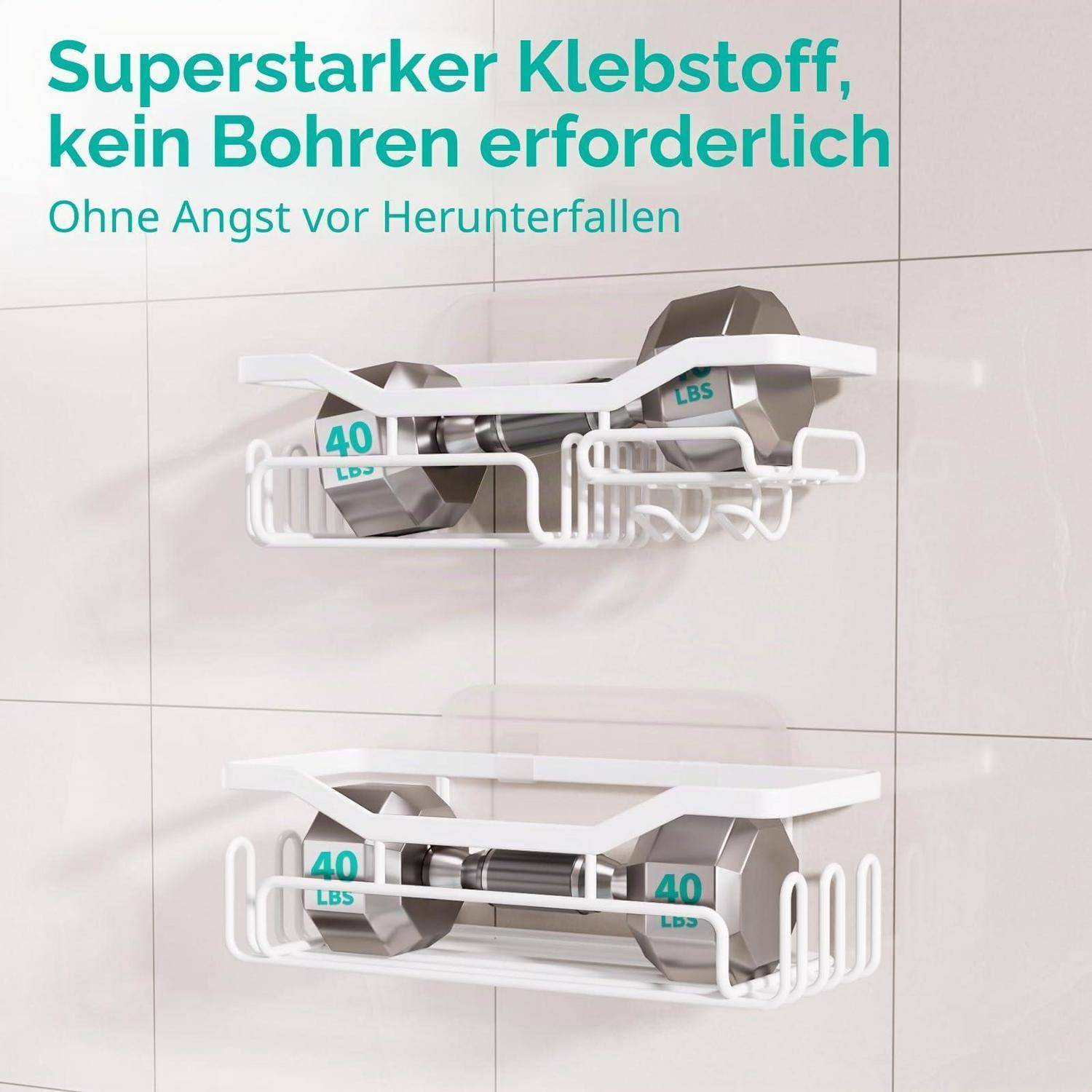 Duschablage Badregal ohne Bohren 2er-Set Weiß Quadrat mit Haken