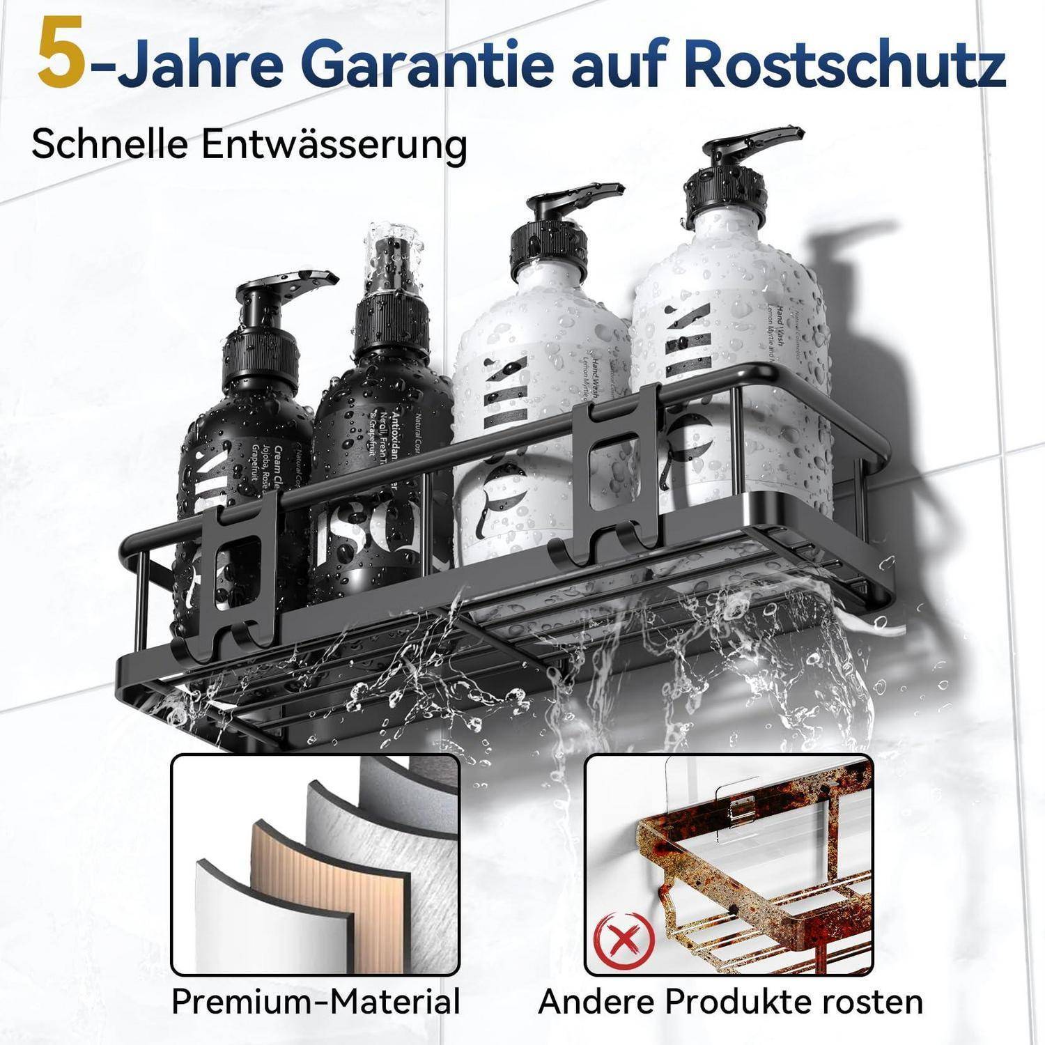 YASONIC Duschablage Set 3-teilig ohne Bohren Schwarz Rostfrei