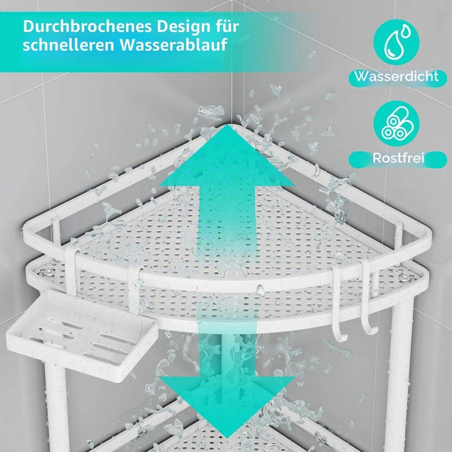 Duschregal Ecke ohne Bohren 3 Stück Stehend Weiß mit Haken