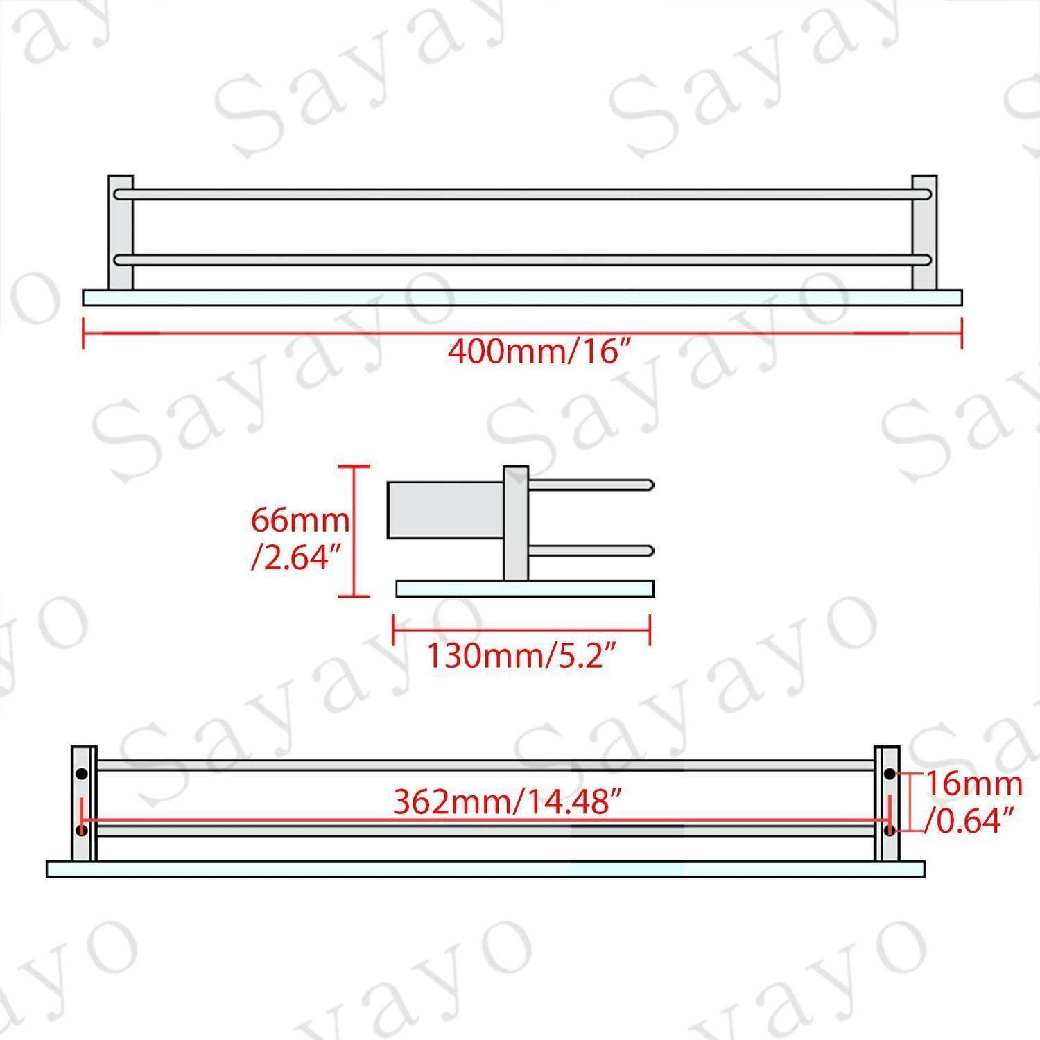 Technisches Diagramm einer Auszugsschienenbaugruppe mit Abmessungen: 400 mm breit, 66 mm hoch, 130 mm tief, 362 mm innere Spannweite und 16 mm Enddicke.