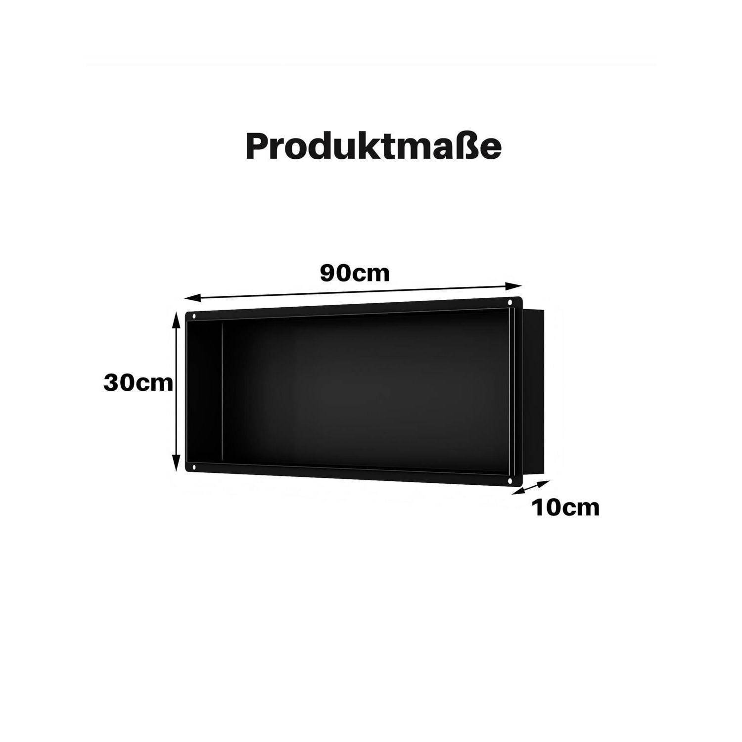 Diagramm mit Produktabmessungen: 90 cm breit, 30 cm hoch und 10 cm tief.