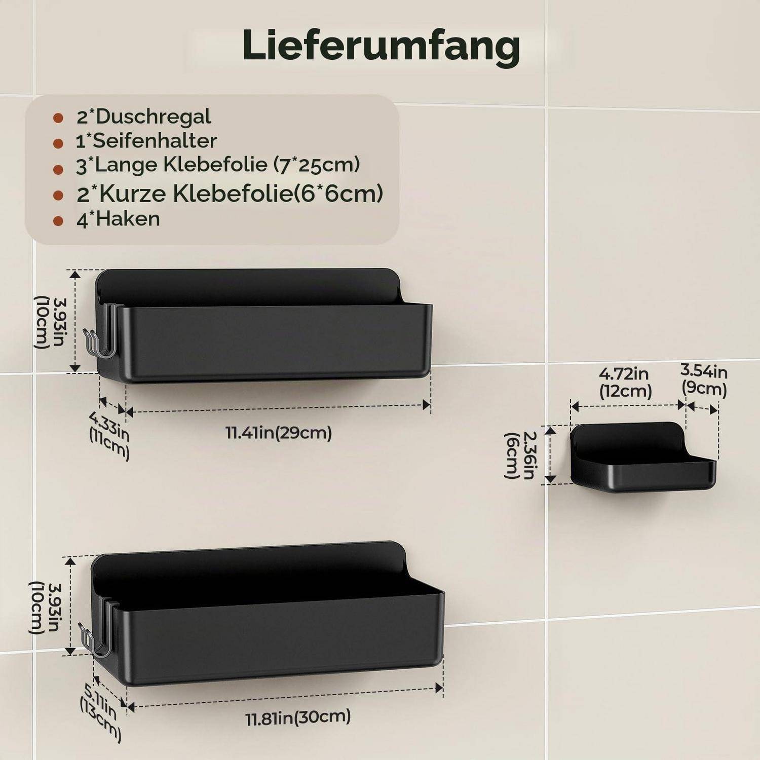 Duschablage 3er-Set ohne Bohren ABS Schwarz