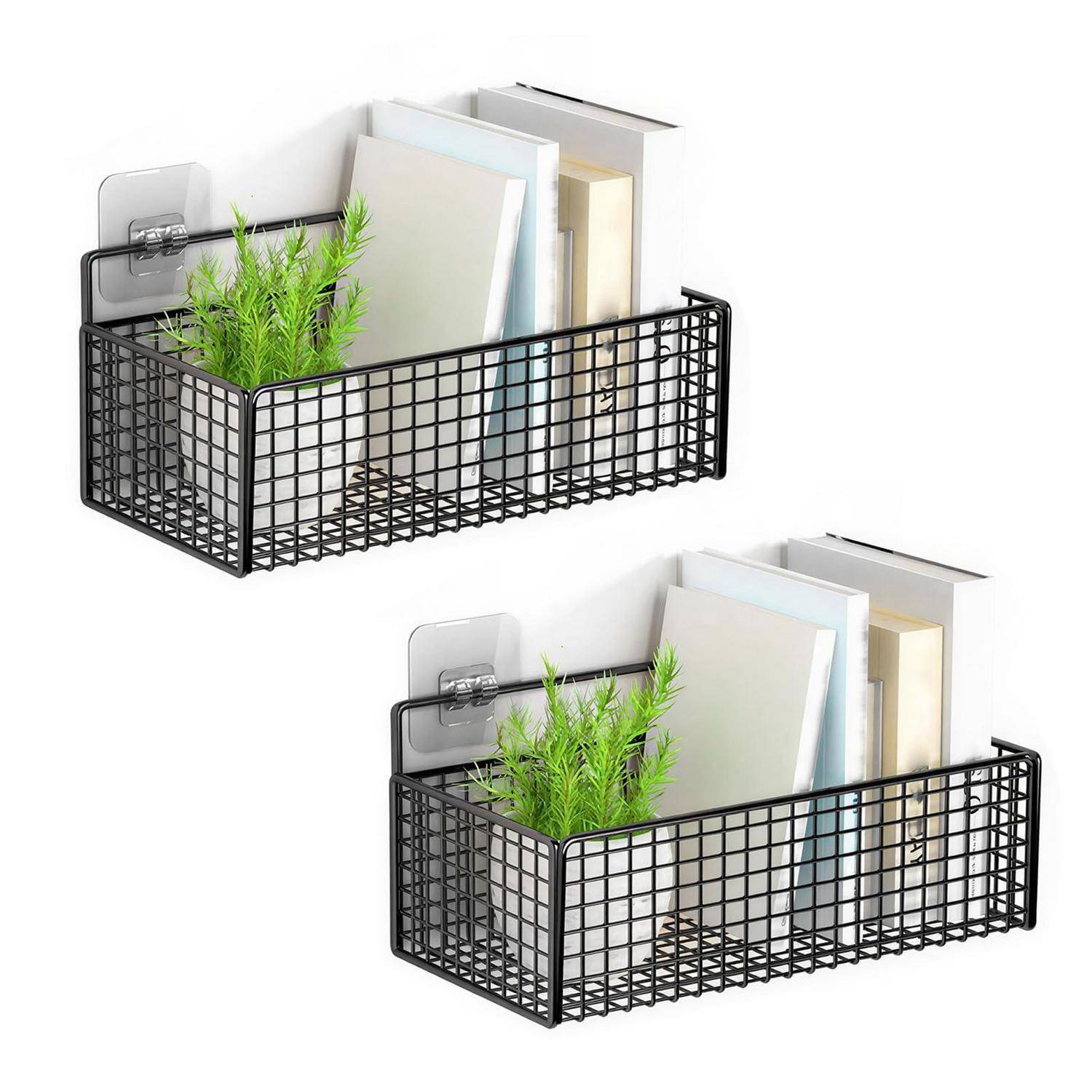 2x Hängekorb Wand ohne Bohren, selbstklebend, Stahl, Schwarz