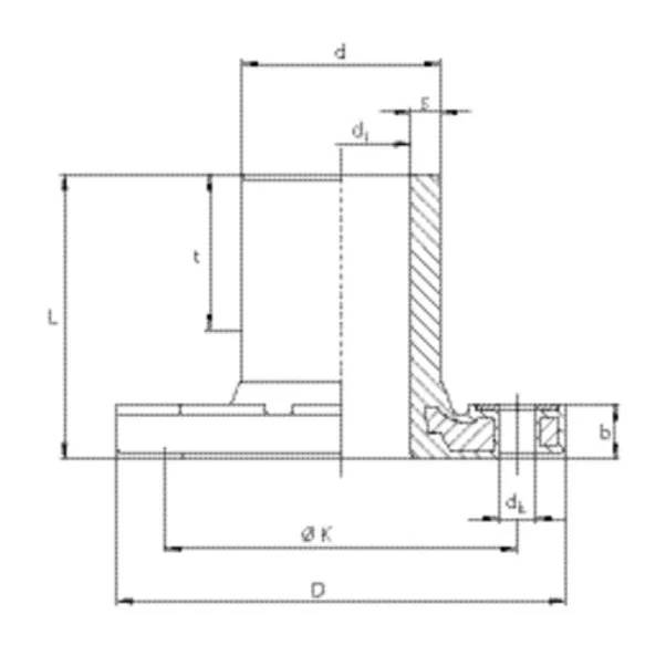 Technische Querschnittszeichnung einer Gleitringdichtung oder Lagerbaugruppe, die Maßstabsbezeichnungen L, D, d, d1, s, b, dL und ØK zeigt.