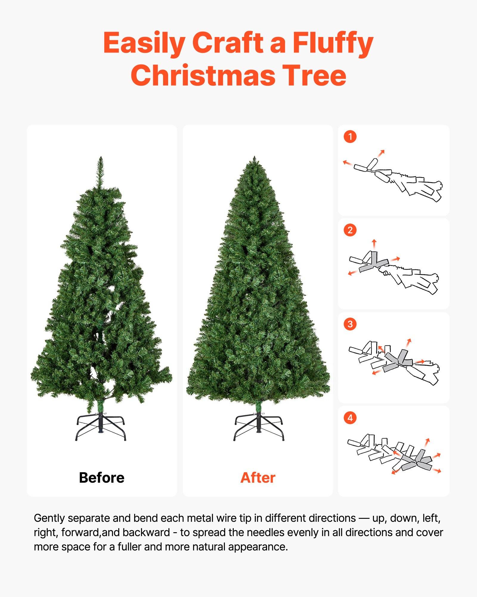 VEVOR Weihnachtsbaum künstlich, 1,8 m Tannenbaum, PVC Christbaum, Naturgetreu, mit 1250 Zweigspitzen und stabilem Metallständer für die Dekoration