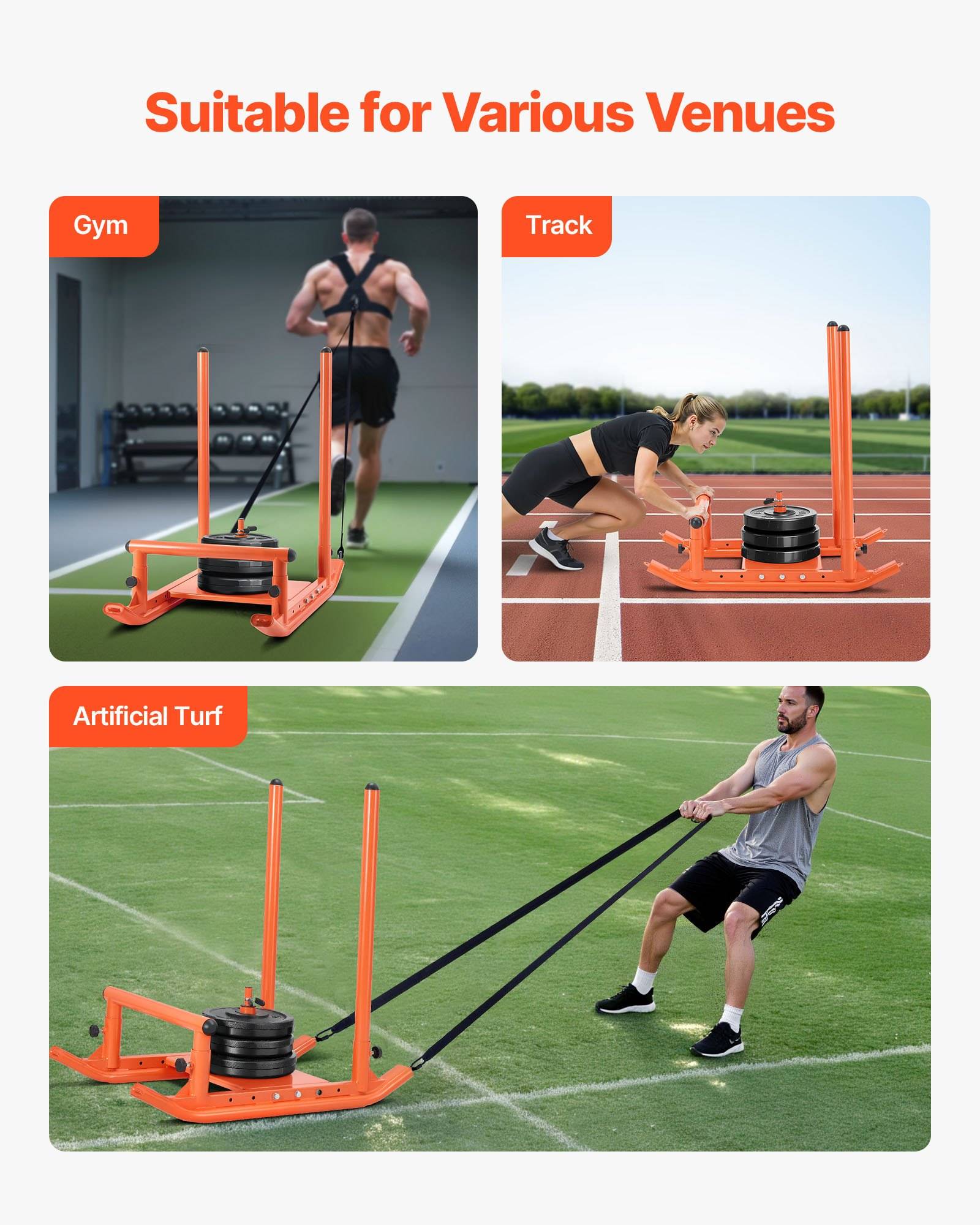 VEVOR Gewichtsschlitten Kraftschlitten Krafttrainingsschlitten zur Verbesserung der Geschwindigkeit bei sportlichen Übungen, Fitnessgerät mit Griff