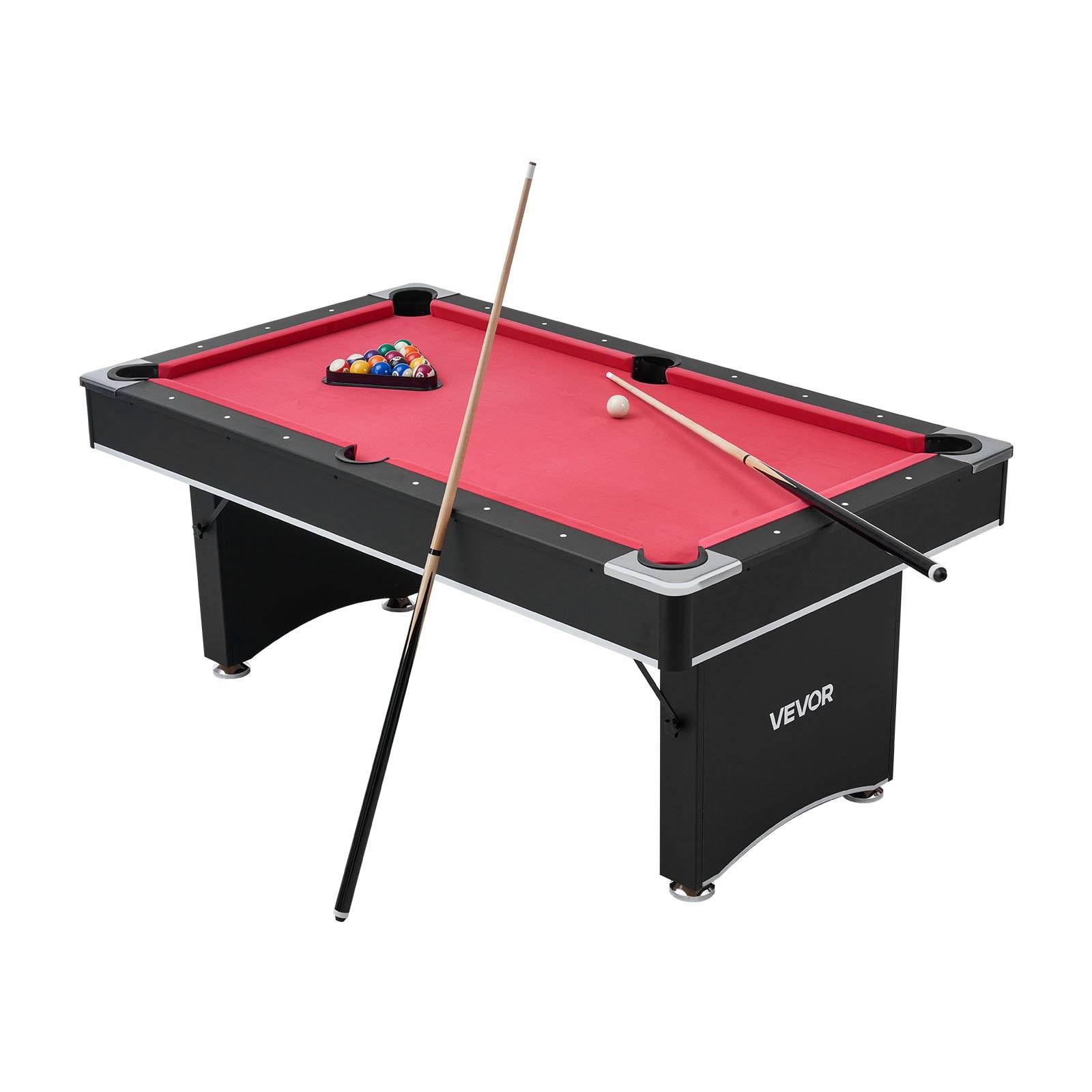 VEVOR Billardtisch 183 cm moderner Spieltisch mit verstellbaren Füßen, komplettes Set inkl.Bällen / Queues / Ständer / Kreide / Bürste, für Spie